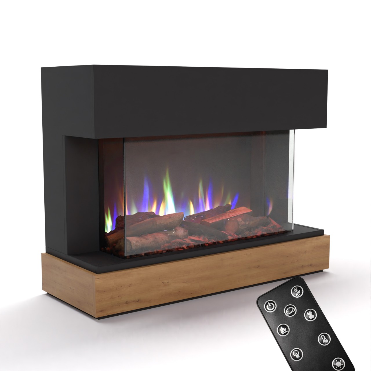 Glow Fire Curie Schwarz Elektrokamin, Standkamin, Elektrischer Standkamin mit Heizung, Dekokamin