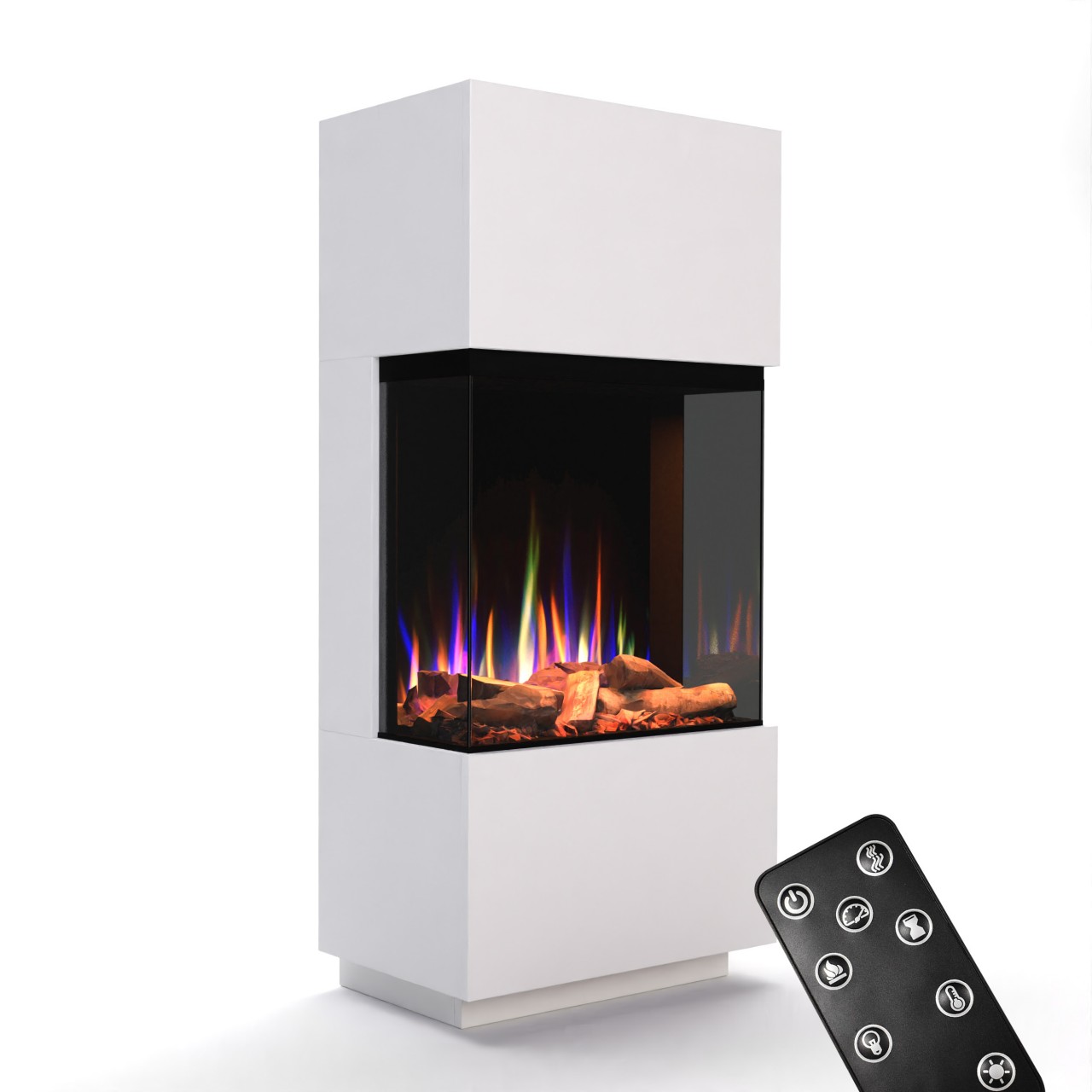 Glow Fire PR11 Weiss Elektrokamin, Standkamin, Elektrischer Standkamin mit Heizung, Dekokamin