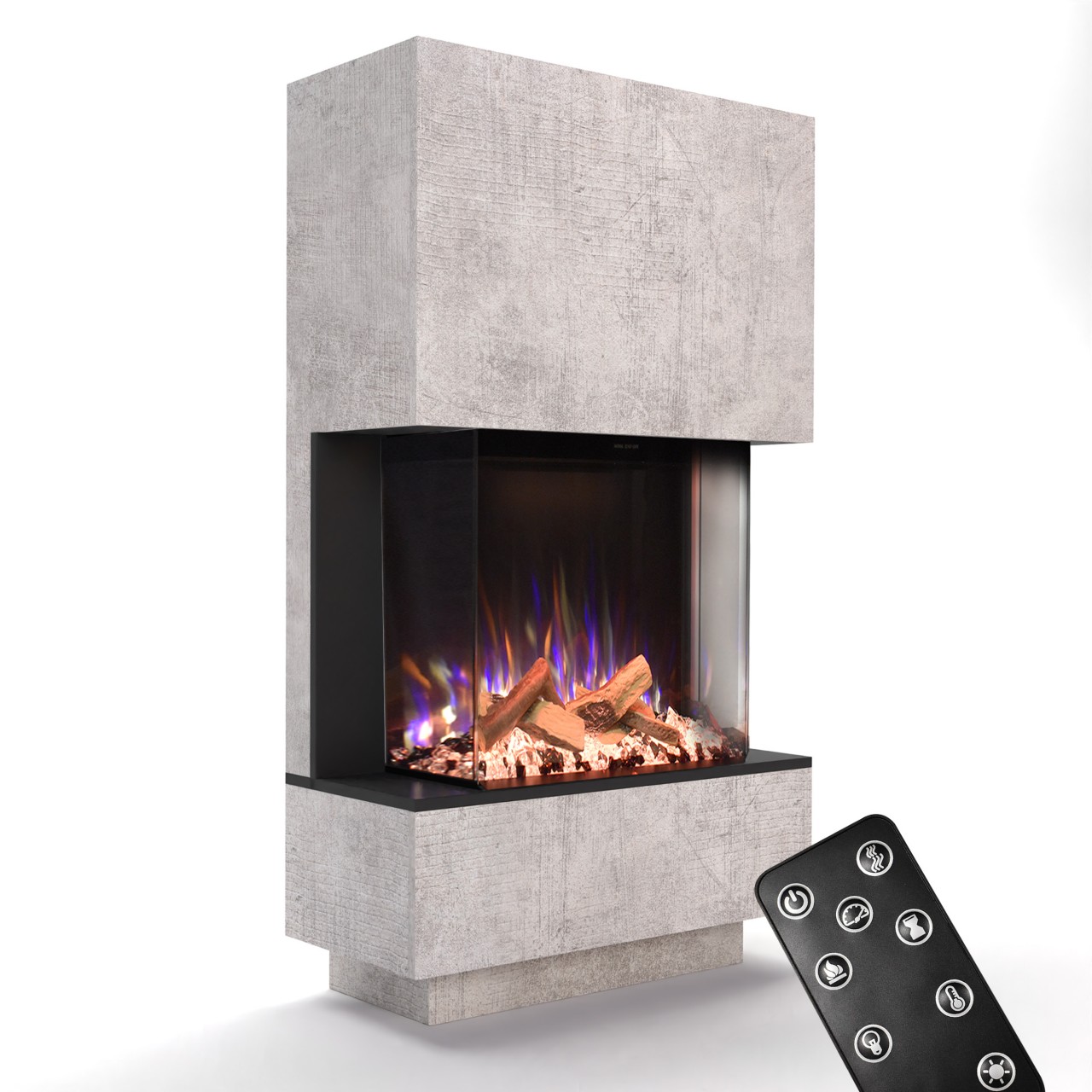 Glow Fire PR14 Beton Elektrokamin, Standkamin, Elektrischer Standkamin mit Heizung, Dekokamin