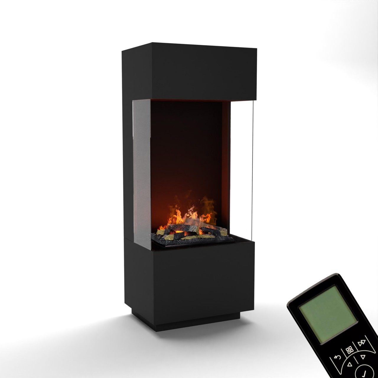 Glow Fire OGF 1 Schwarz Elektrokamin mit Wasserdampf, Standkamin modern, Elektrischer Dekokamin als Raumteiler