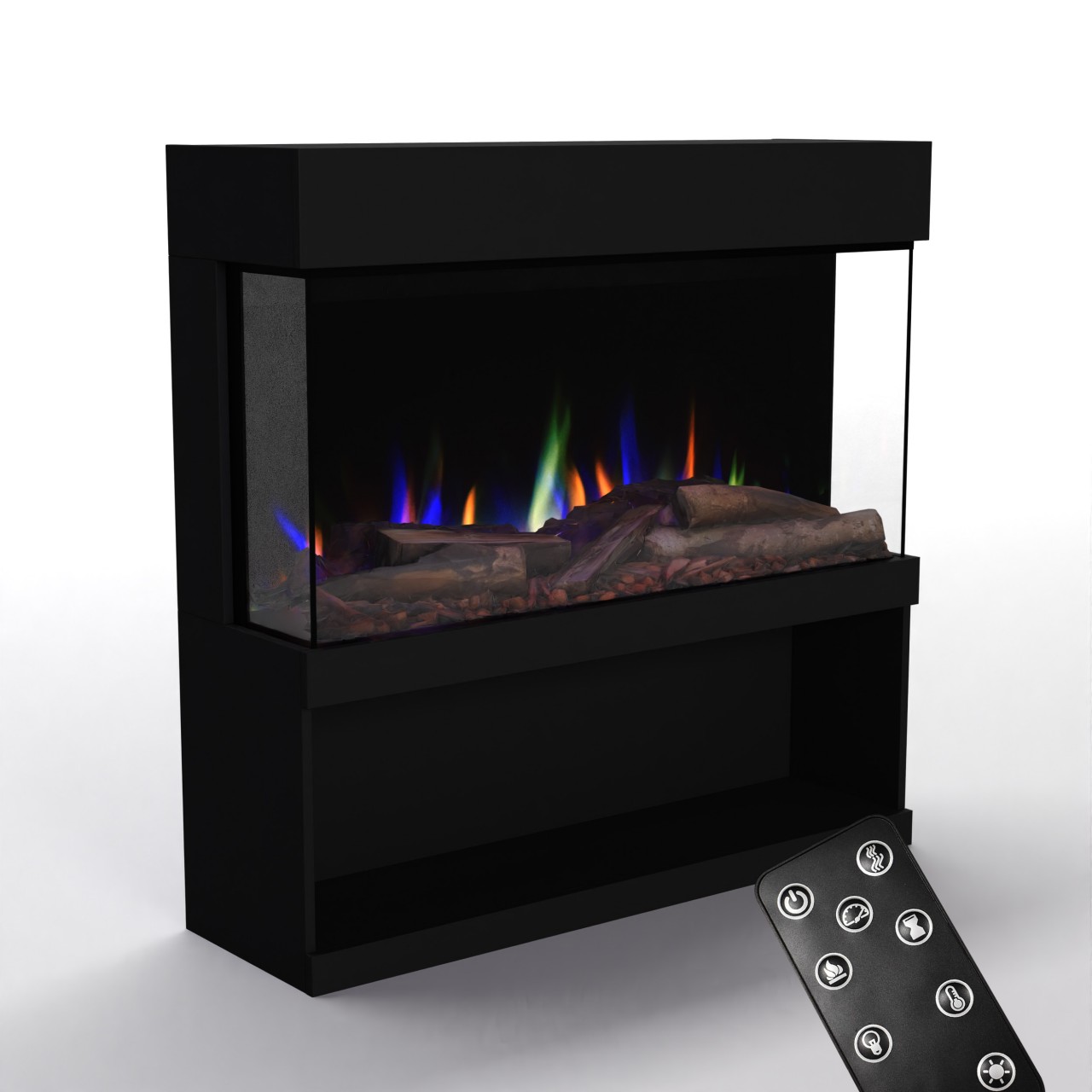 Glow Fire PR17 Schwarz Elektrokamin, Standkamin, Elektrischer Standkamin mit Heizung, Dekokamin