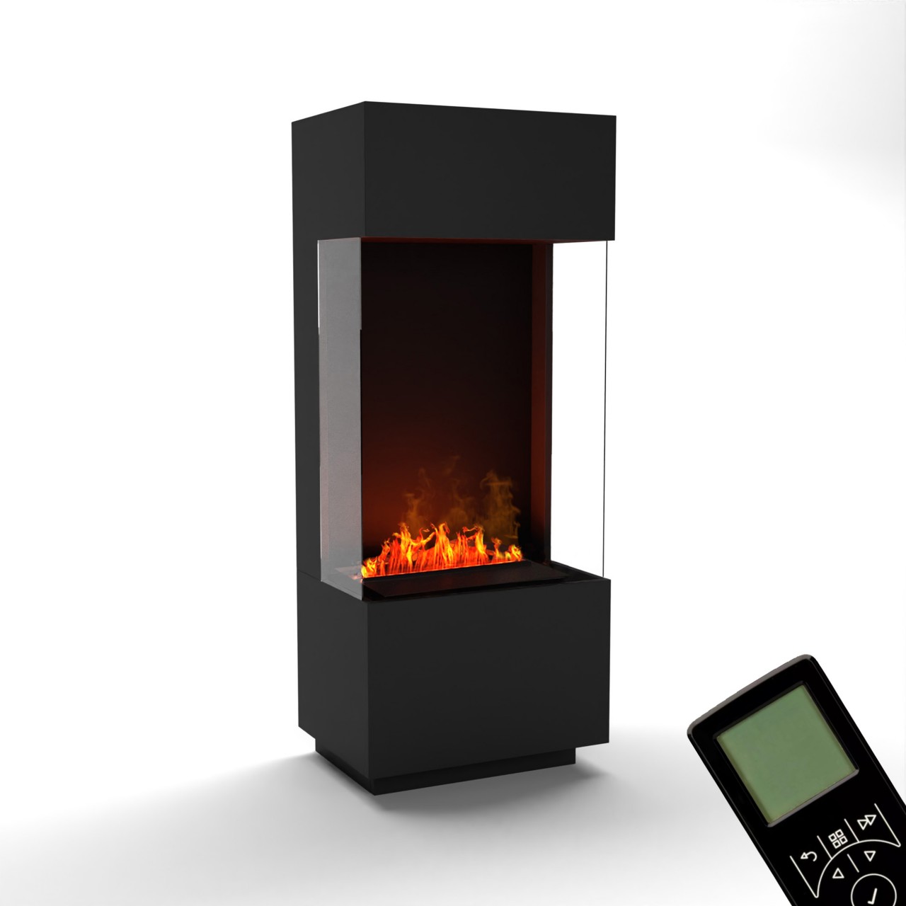 Glow Fire OGF 1 Schwarz Elektrokamin mit Wasserdampf, Standkamin modern, Elektrischer Dekokamin als Raumteiler