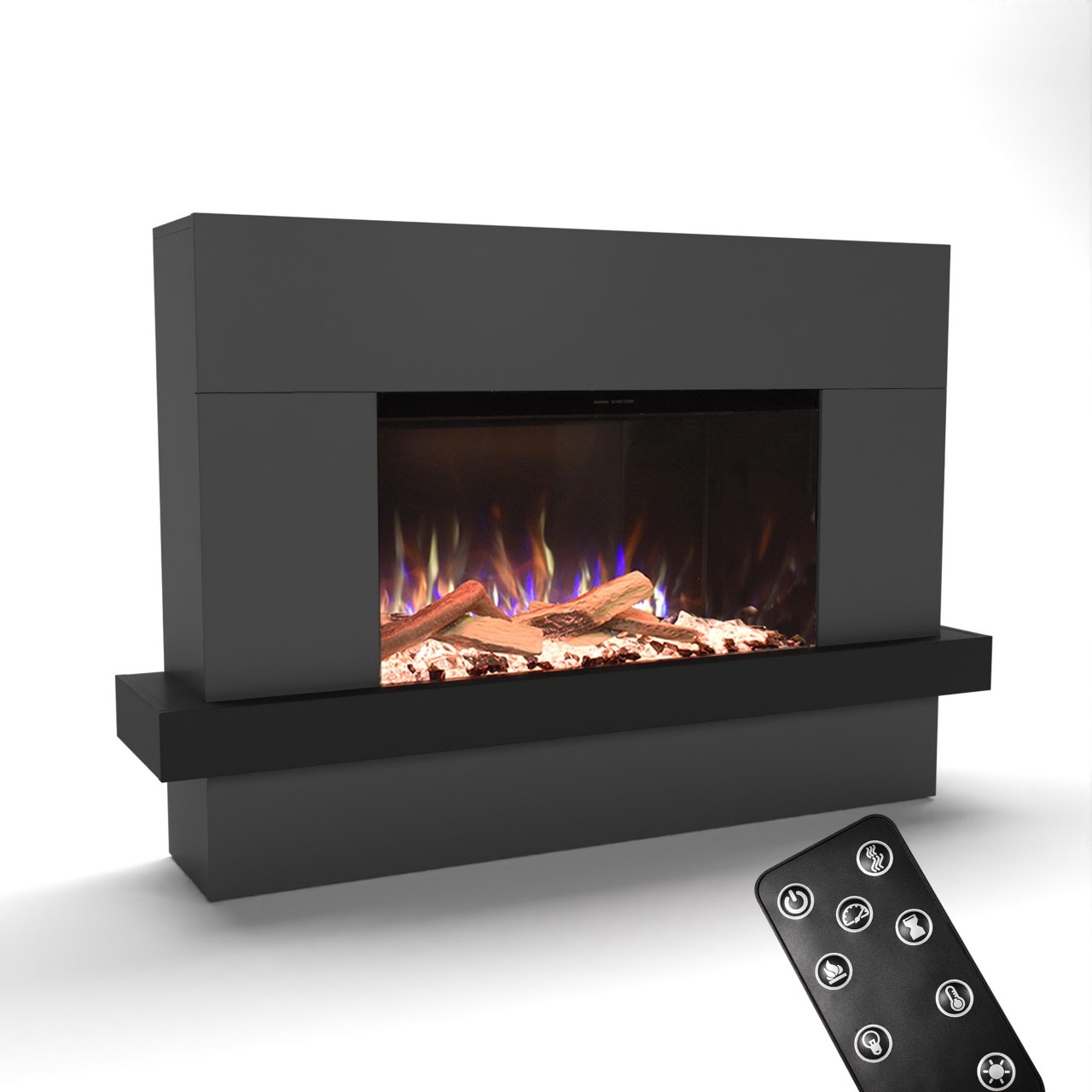 Glow Fire PR9 Elektrokamin Grau, Standkamin, Elektrischer Standkamin mit Heizung, Dekokamin