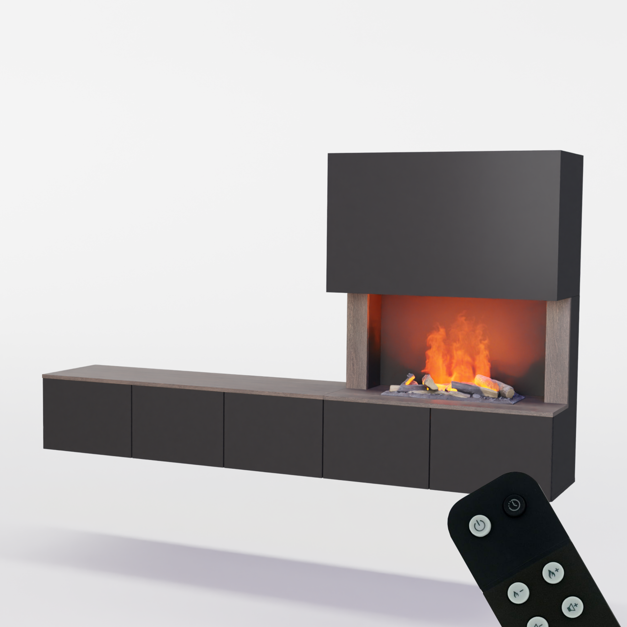 Glow Fire CW5 Wohnwand mit Kamin mit Wasserdampf Elektrokamin, Standkamin, Elektrischer Standkamin mit Heizung, Dekokamin
