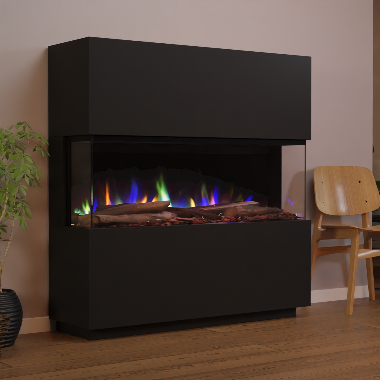 Glow Fire PR15 Schwarz Elektrokamin, Standkamin, Elektrischer Standkamin mit Heizung, Dekokamin