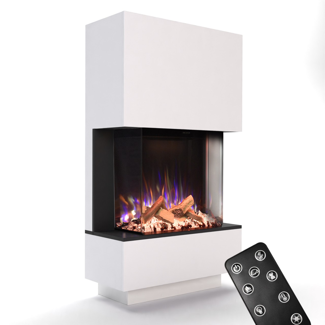 Glow Fire PR14 Weiss Elektrokamin, Standkamin, Elektrischer Standkamin mit Heizung, Dekokamin