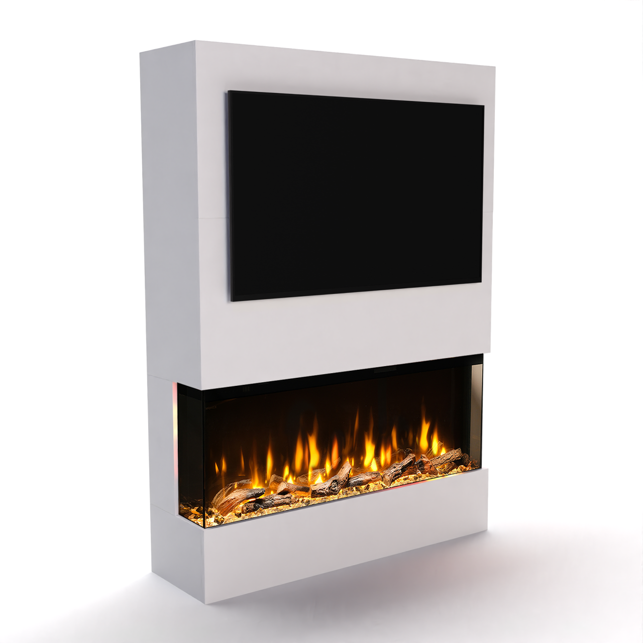 Dimplex Fernsehwand Case 1-50 Elektrokamin, moderne Wohnwand mit integriertem Elektrokamin und TV-Aussparung (Cinewall) – Weiß (128,9x180x37,9cm)