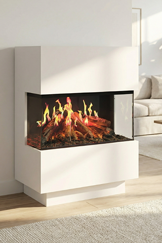 Hologrammkamin Produktbild – schwebende 3D-Flamme durch Peppers-Ghost-Technik, 60 bis 150 Watt