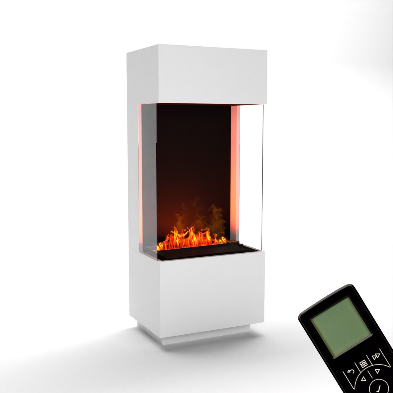 Glow Fire OGF 1 Weiß Elektrokamin mit Wasserdampf, Standkamin modern, Elektrischer Dekokamin als Raumteiler
