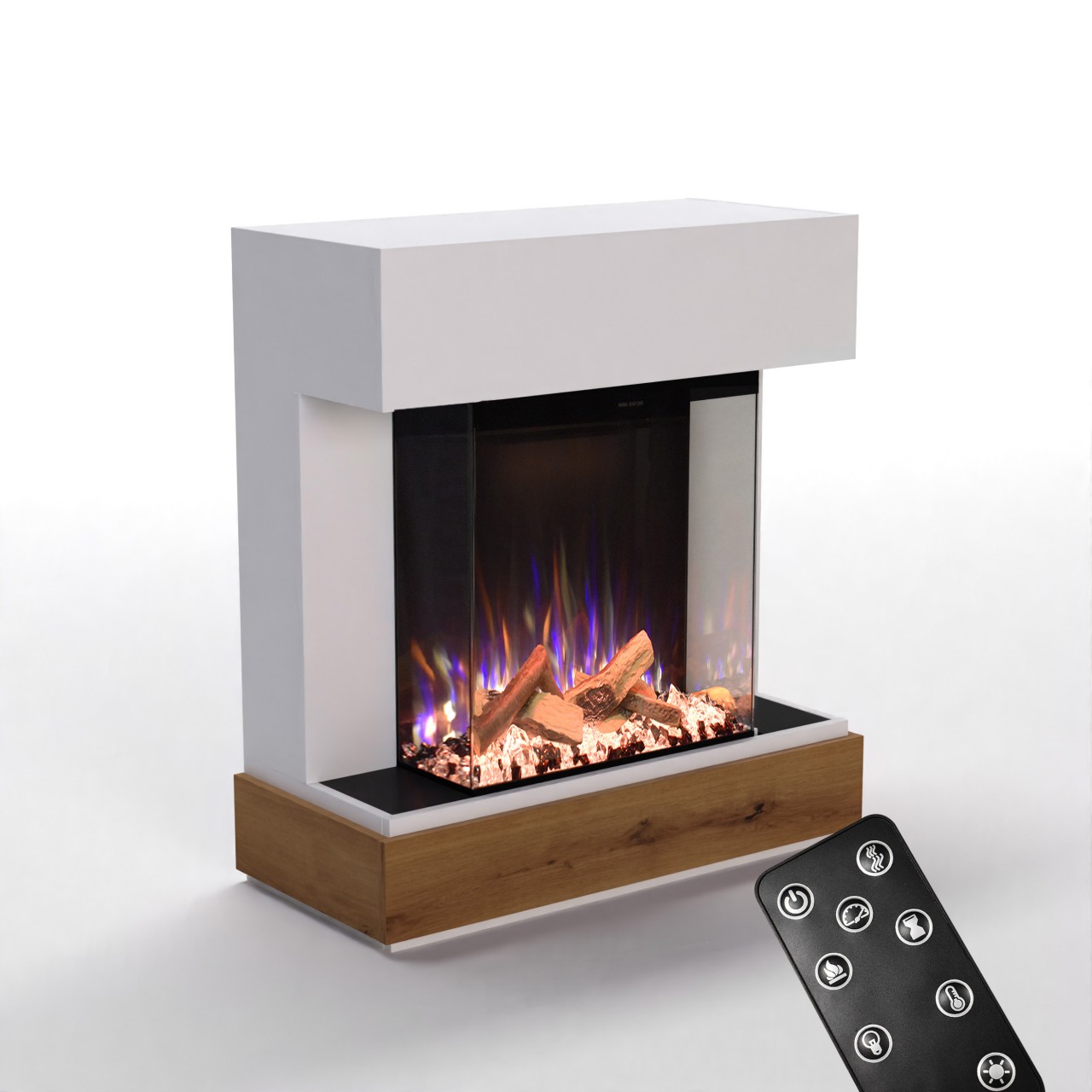 Glow Fire PR13 Weiss Elektrokamin, Standkamin, Elektrischer Standkamin mit Heizung, Dekokamin