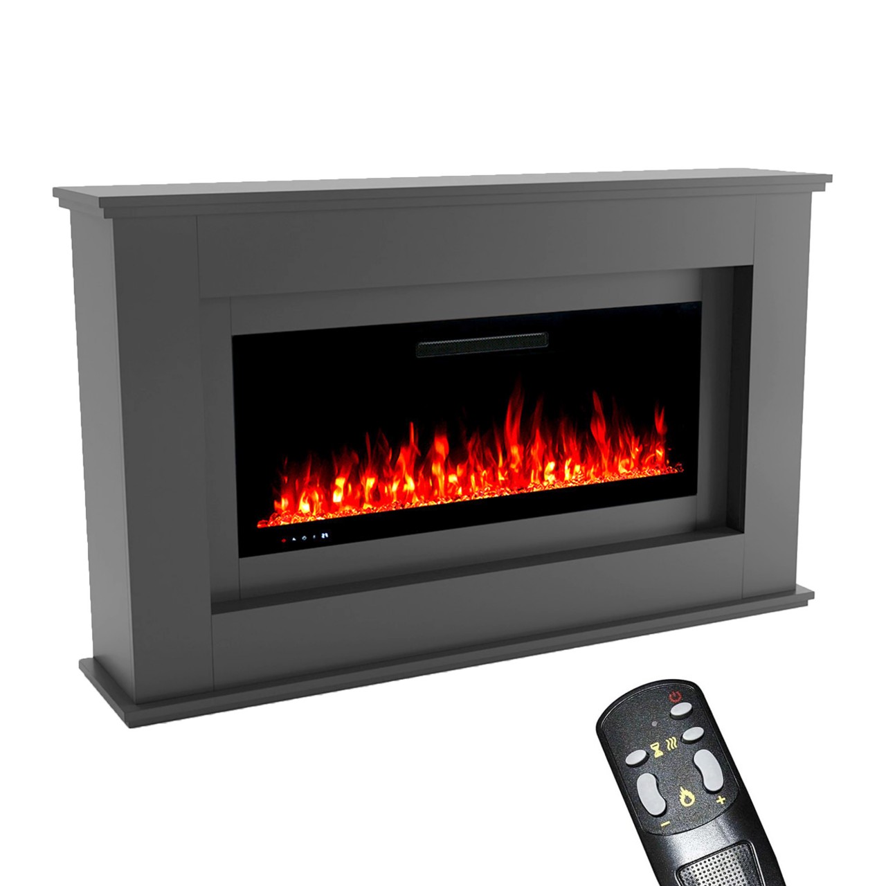 Glow Fire Rhea Grau Elektrokamin, Standkamin, Elektrischer Standkamin mit Heizung, Dekokamin