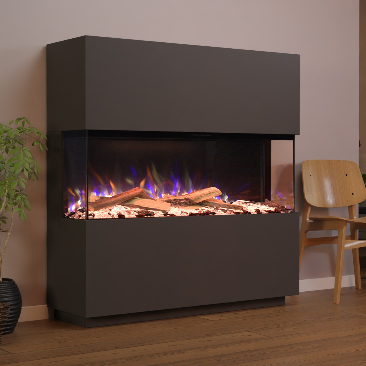 Glow Fire PR15 Grau Elektrokamin, Standkamin, Elektrischer Standkamin mit Heizung, Dekokamin