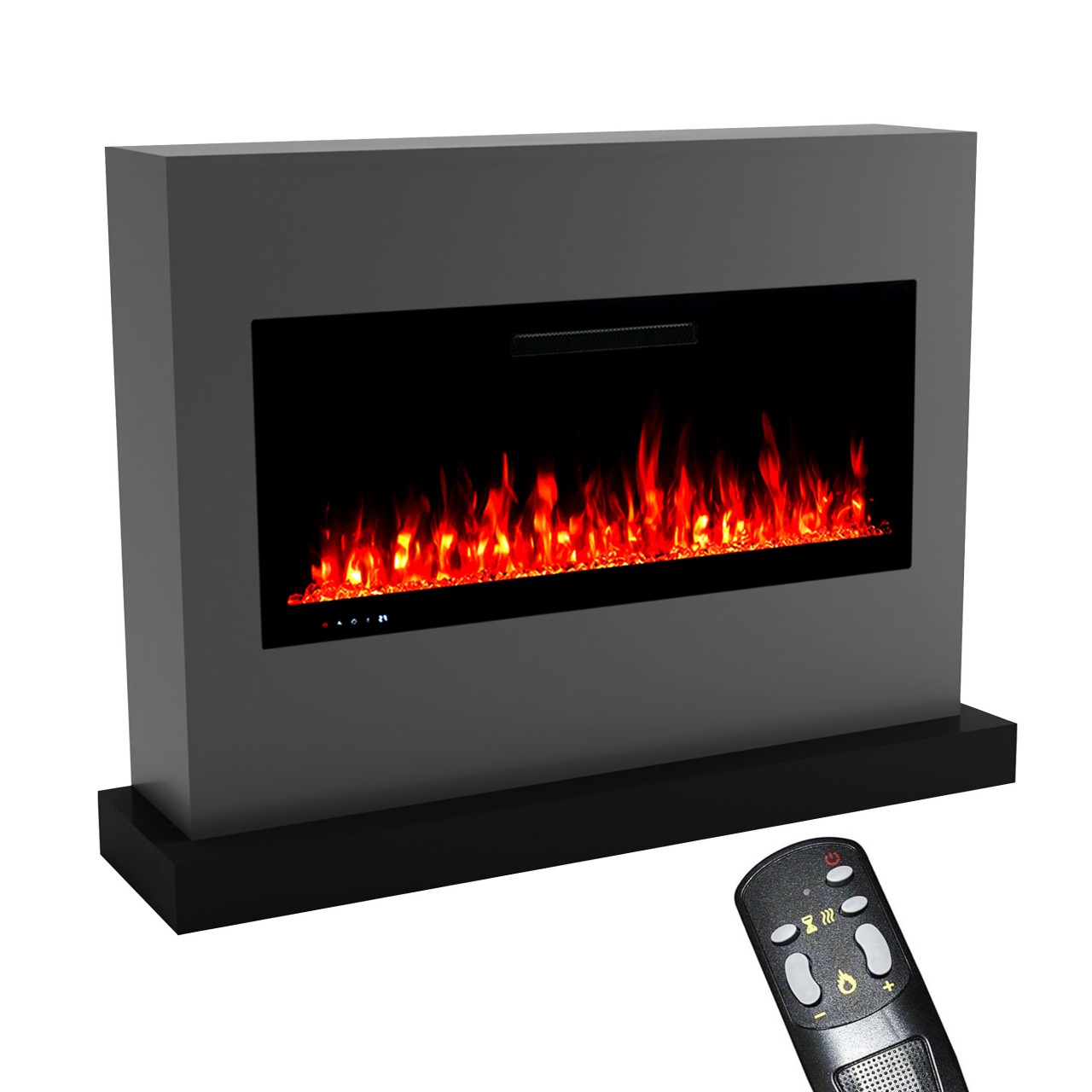 Glow Fire Zeus Grau Elektrokamin, Standkamin, Elektrischer Standkamin mit Heizung, Dekokamin