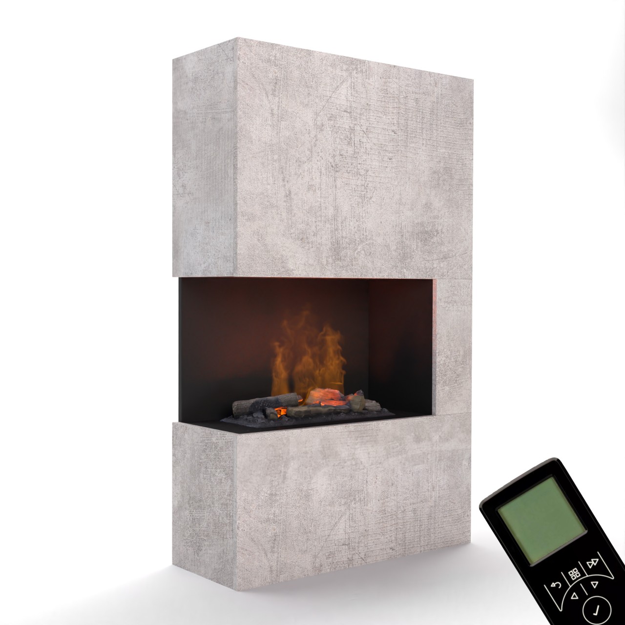 Glow Fire Tucholsky Left Corner Beton Elektrokamin mit Wasserdampf, Standkamin modern, Elektrischer Dekokamin als Raumteiler