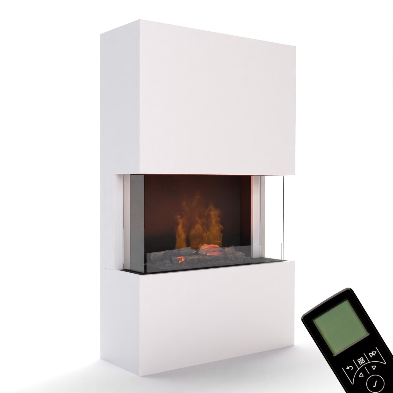 Glow Fire Tucholsky 3-sided Weiß Elektrokamin mit Wasserdampf, Standkamin modern, Elektrischer Dekokamin