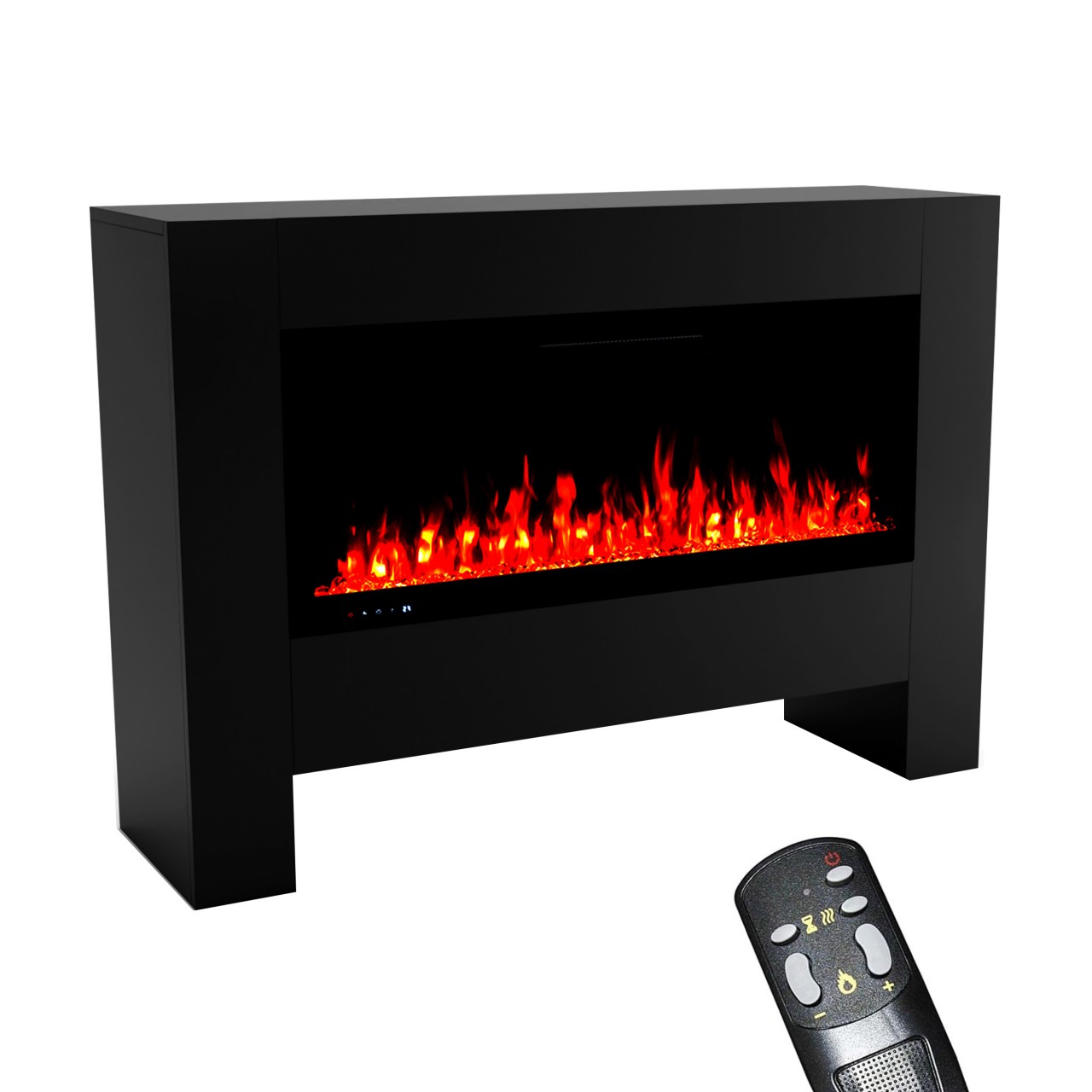 Glow Fire Inside Hermes Schwarz Elektrokamin, Standkamin, Elektrischer Standkamin mit Heizung, Dekokamin