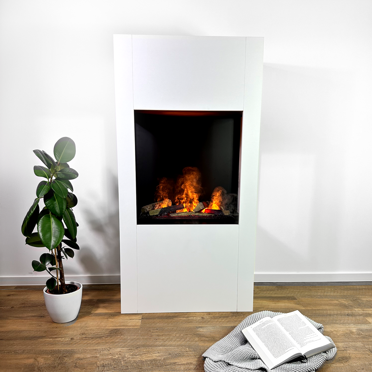 Glow Fire Böll Weiß Elektrokamin mit Wasserdampf, Standkamin modern, Elektrischer Dekokamin als Raumteiler
