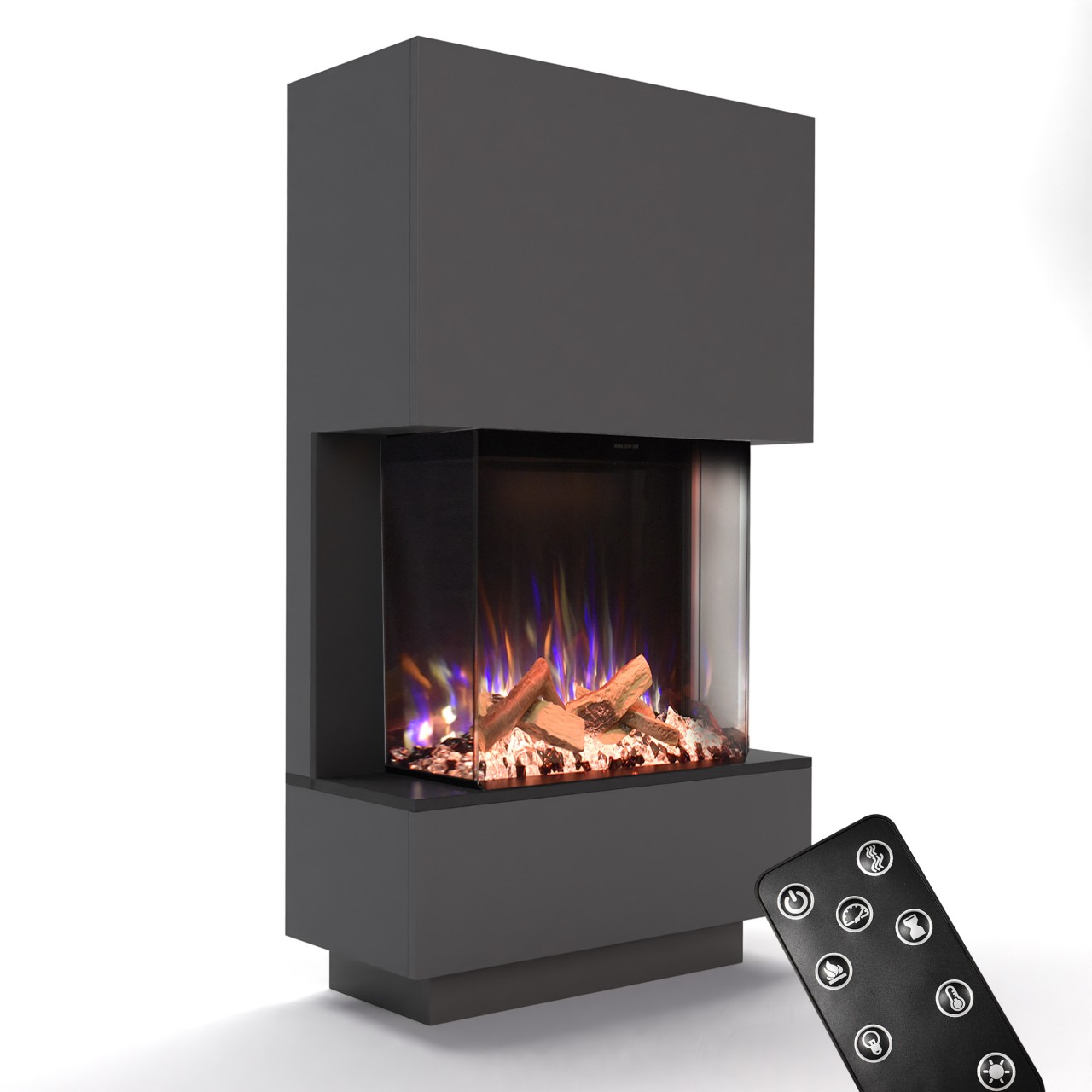 Glow Fire PR14 Grau Elektrokamin, Standkamin, Elektrischer Standkamin mit Heizung, Dekokamin