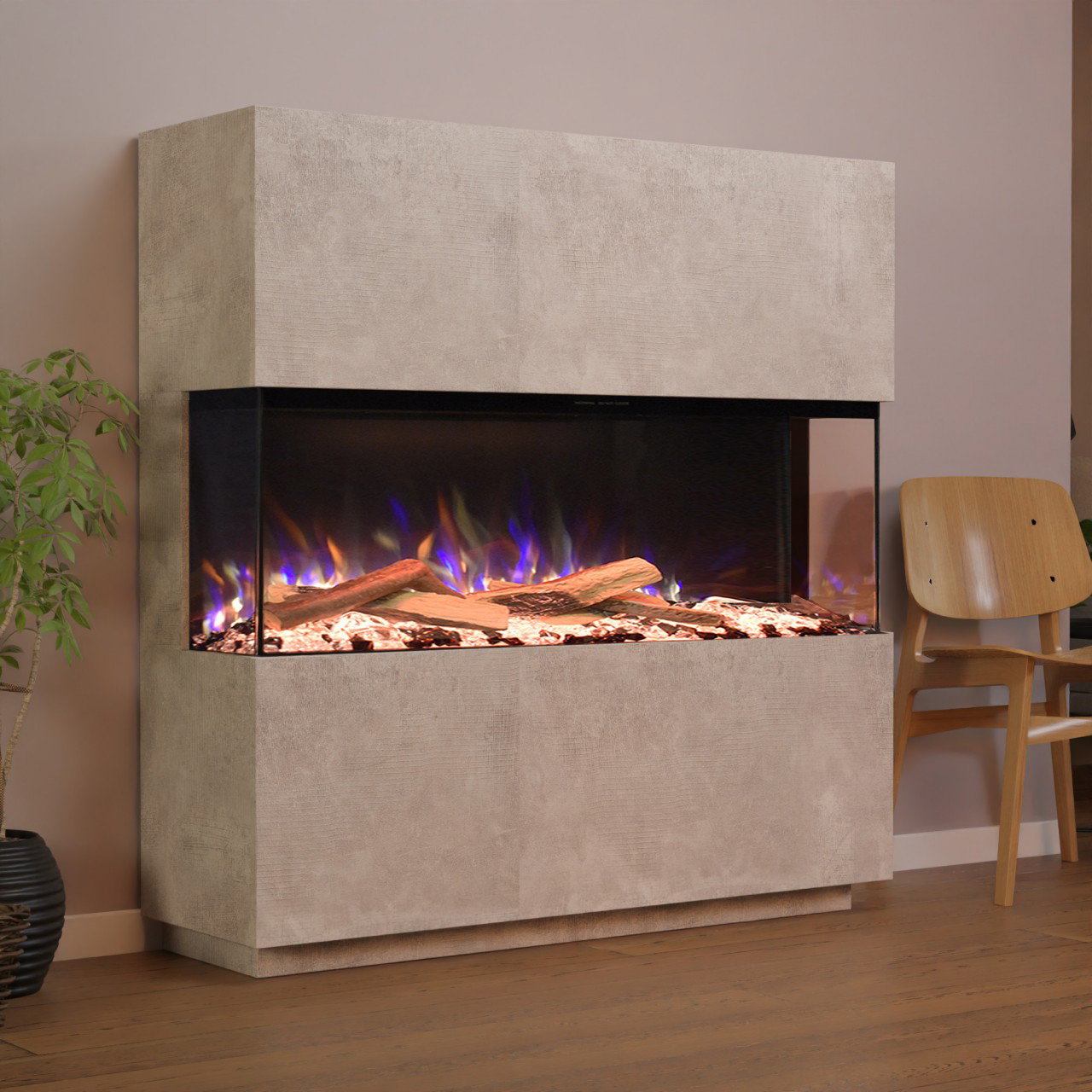 Glow Fire PR15 Beton Elektrokamin, Standkamin, Elektrischer Standkamin mit Heizung, Dekokamin