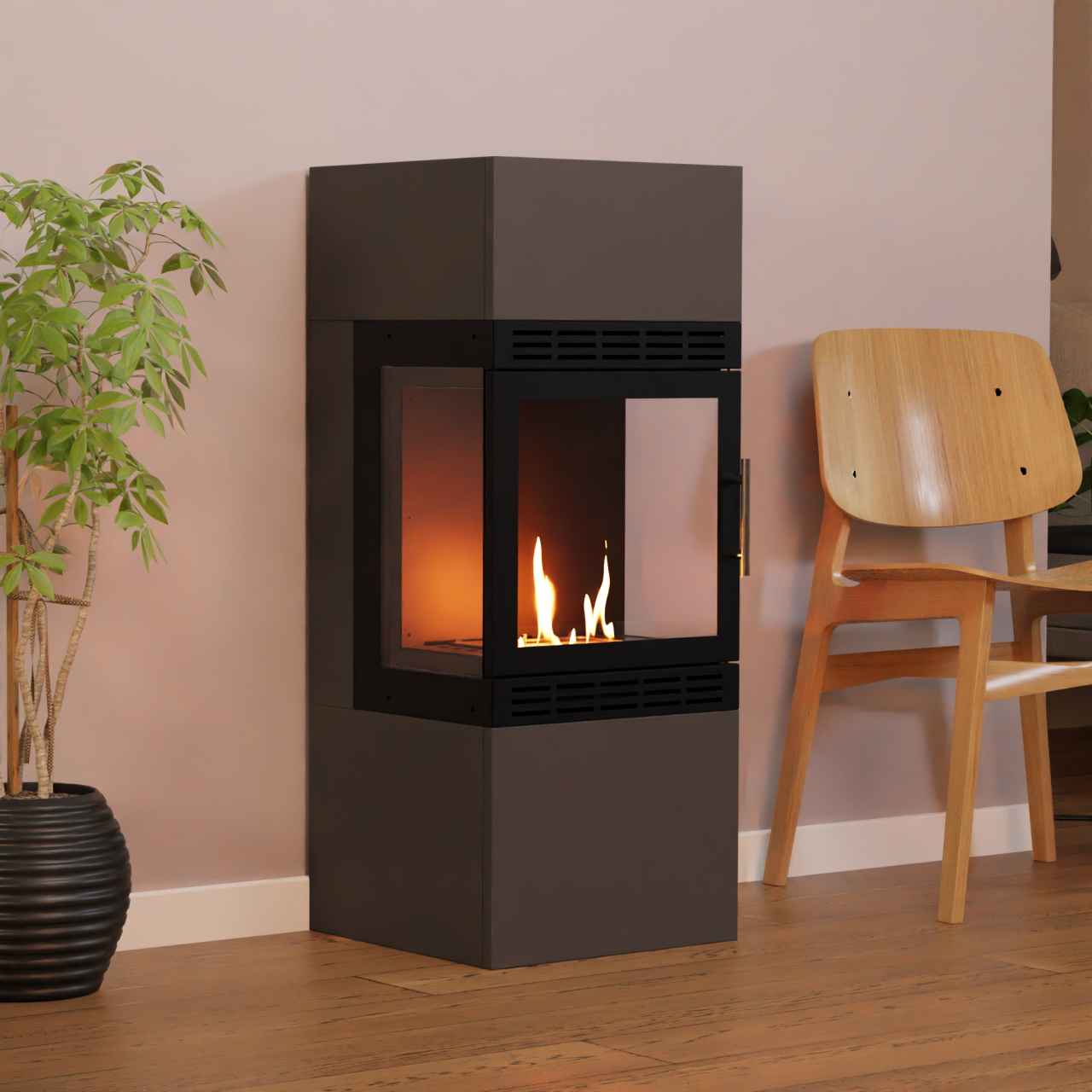 Glow Fire Lillesand Vision Ethanol Kamin Grau, Standkamin, Bioethanolkamin, Ethanolofen