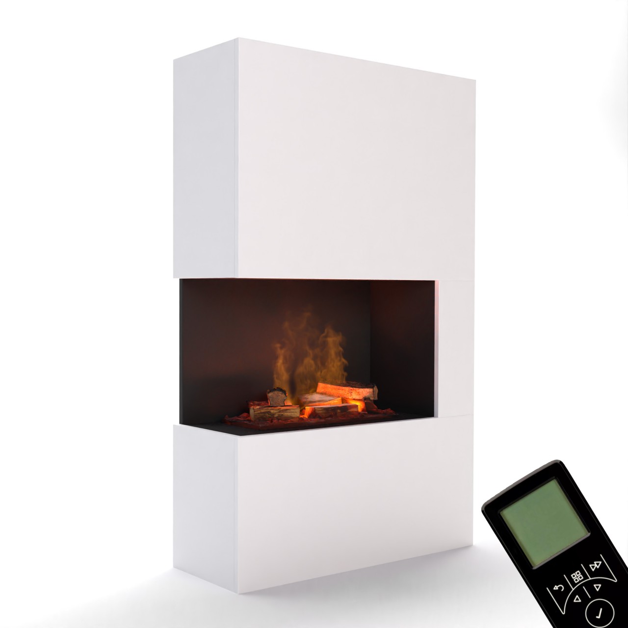 Glow Fire Tucholsky Right Corner Weiß Elektrokamin mit Wasserdampf, Standkamin modern, Elektrischer Dekokamin als Raumteiler