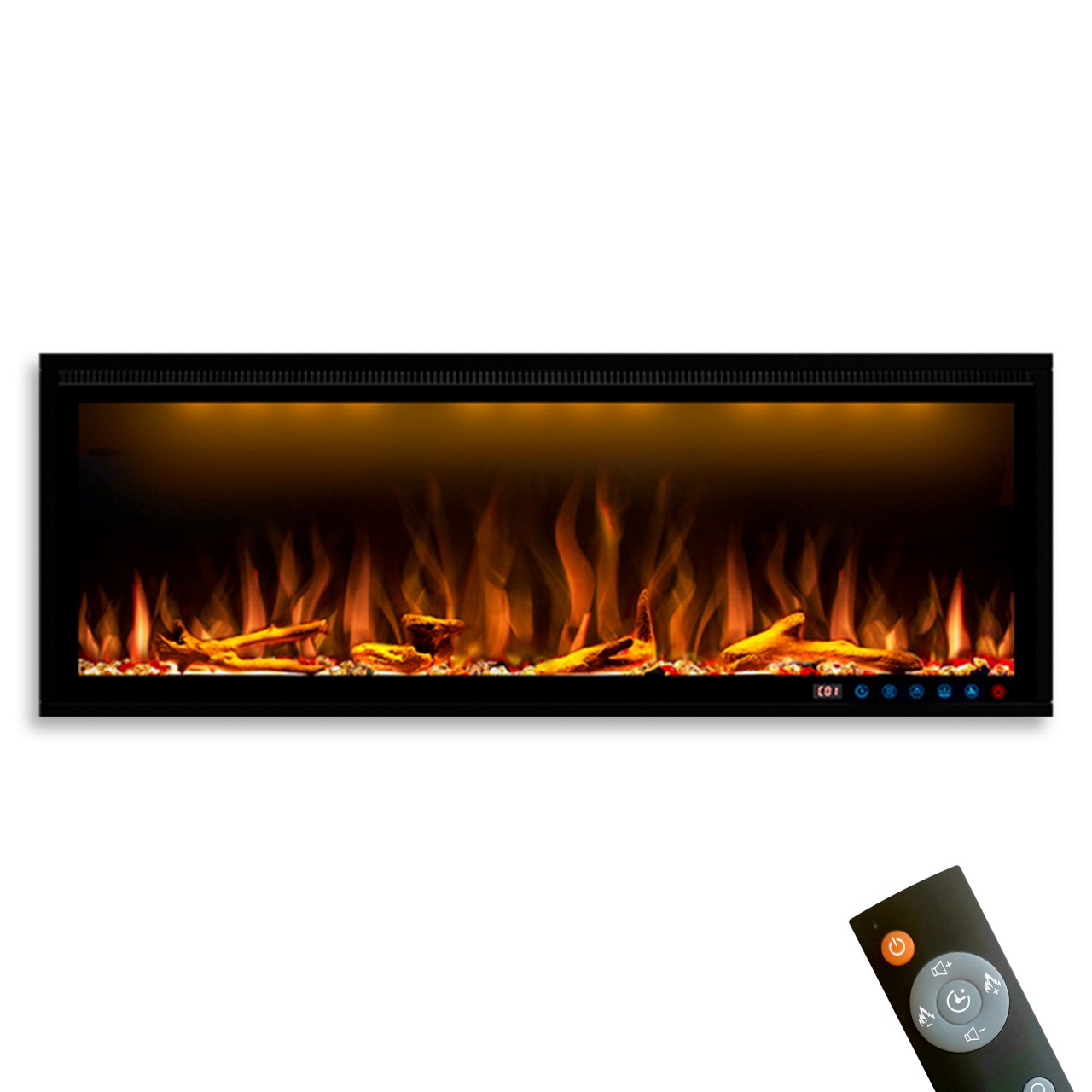 Garlivo Smart Wall 50 Schwarz Elektrokamin , Elektrokamineinsatz mit Heizung, Wandkamin modern, Elektrischer Dekokamin