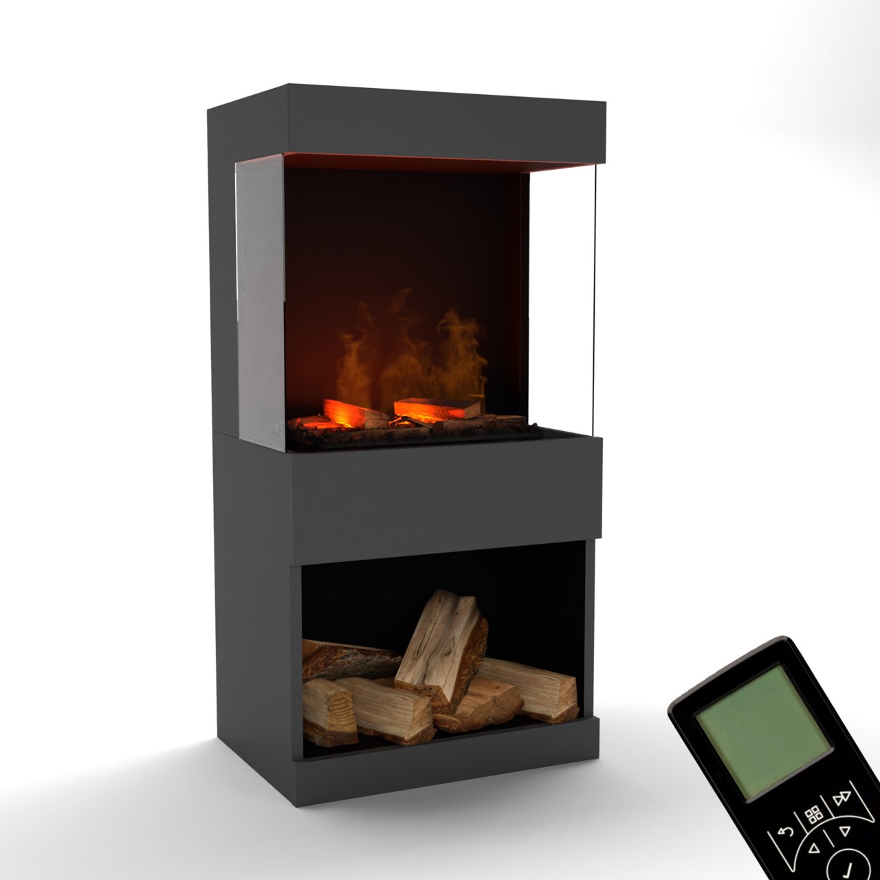 Glow Fire OGF2 Grau Elektrokamin mit Wasserdampf, Standkamin modern, Elektrischer Dekokamin als Raumteiler
