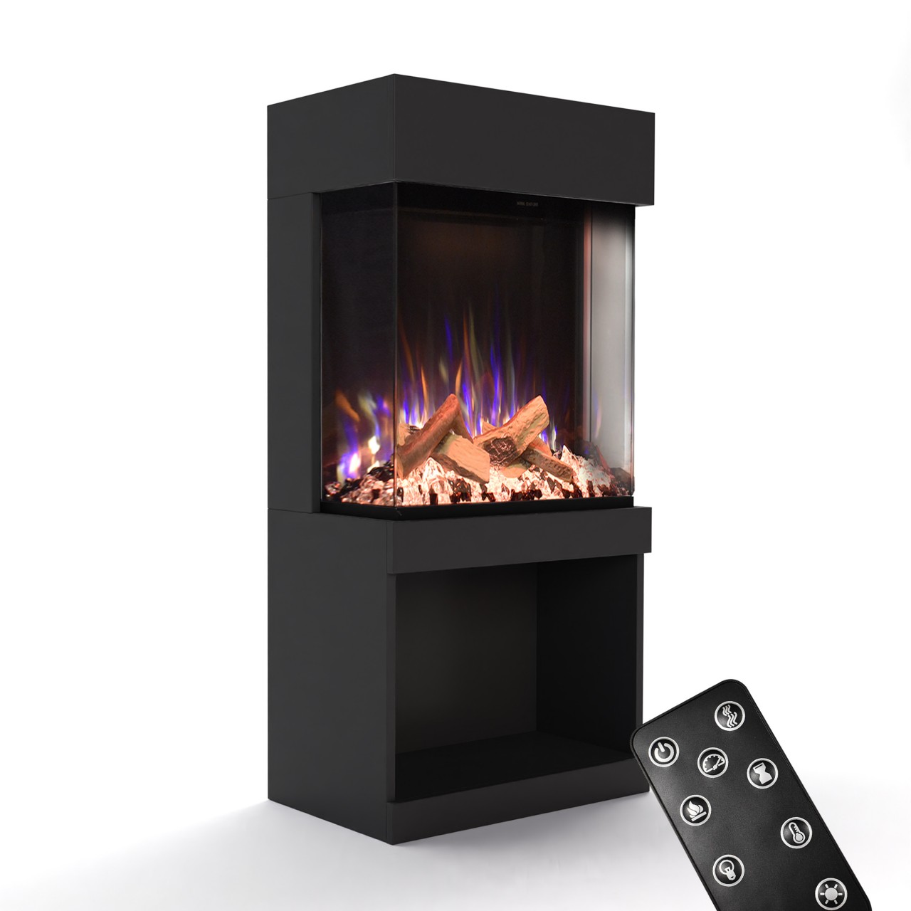 Glow Fire PR12 Schwarz Elektrokamin, Standkamin, Elektrischer Standkamin mit Heizung, Dekokamin