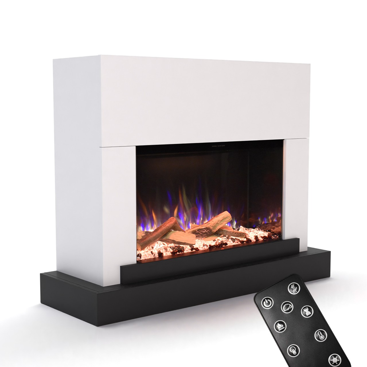 Glow Fire PR4 Weiß Elektrokamin, Standkamin, Elektrischer Standkamin mit Heizung, Dekokamin