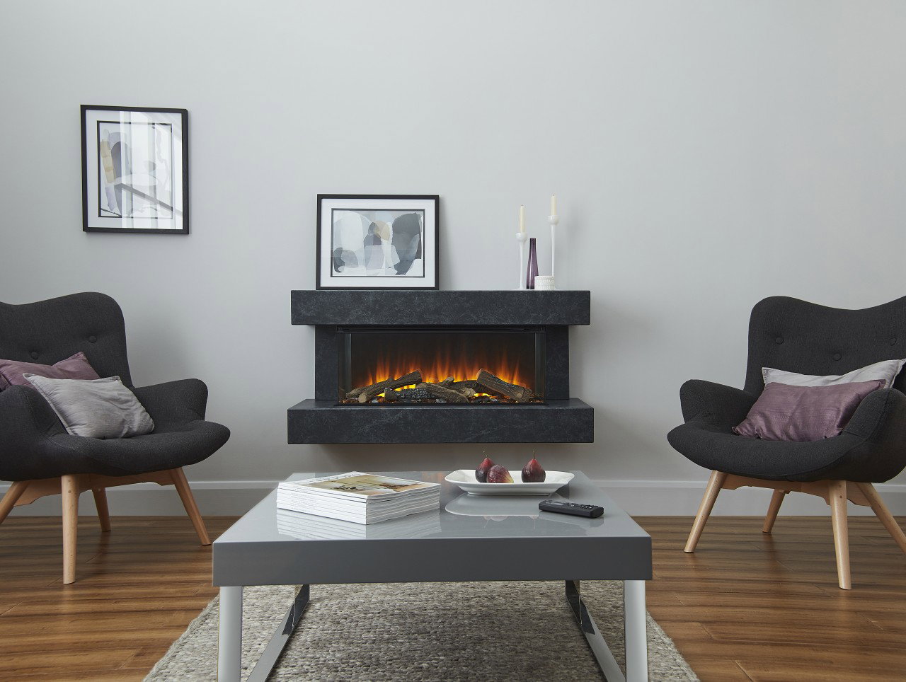 British Fires Winchester Elektrokamin mit Heizung, Standkamin modern, Elektrischer Dekokamin