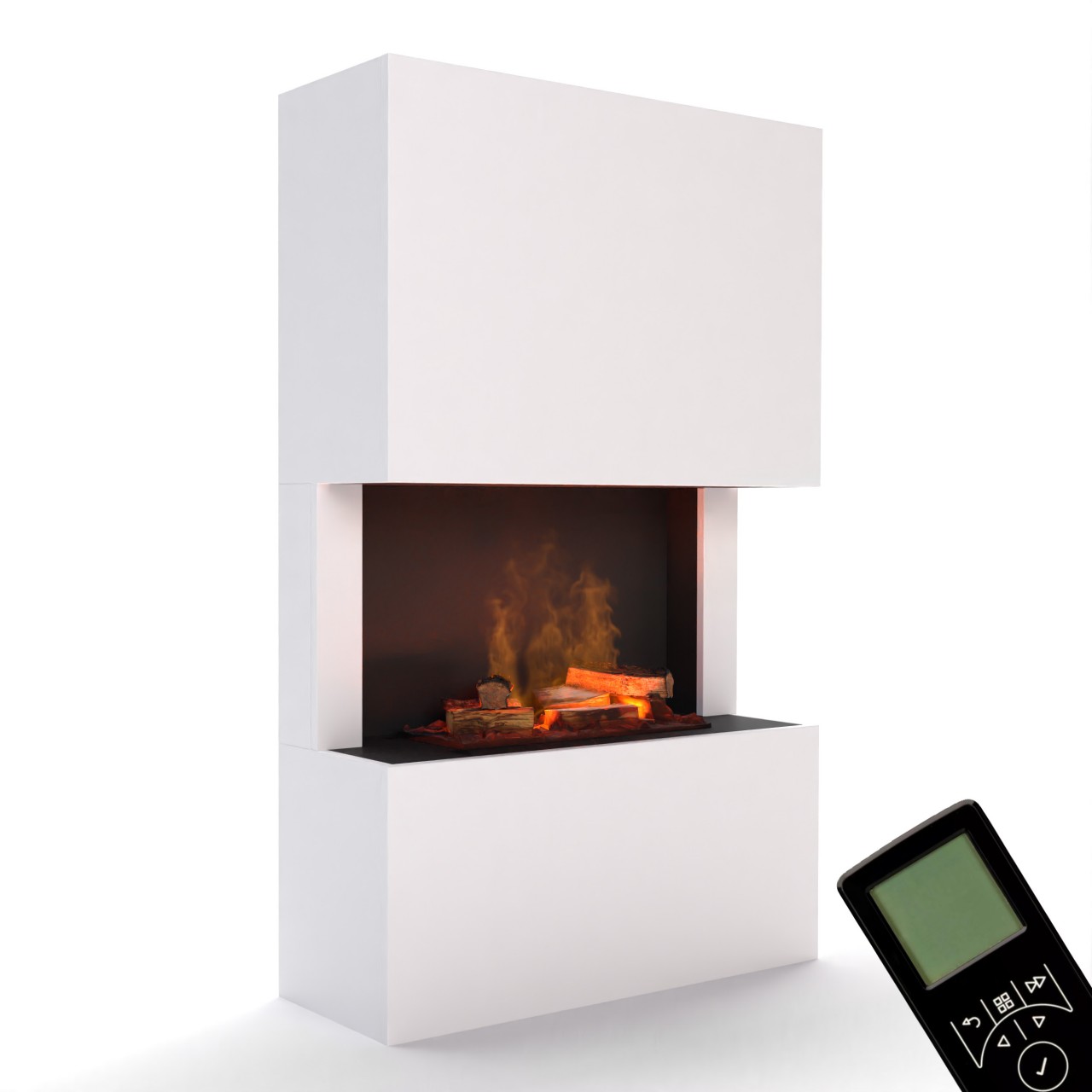 Glow Fire Tucholsky 3-sided Beton Elektrokamin mit Wasserdampf, Standkamin modern, Elektrischer Dekokamin