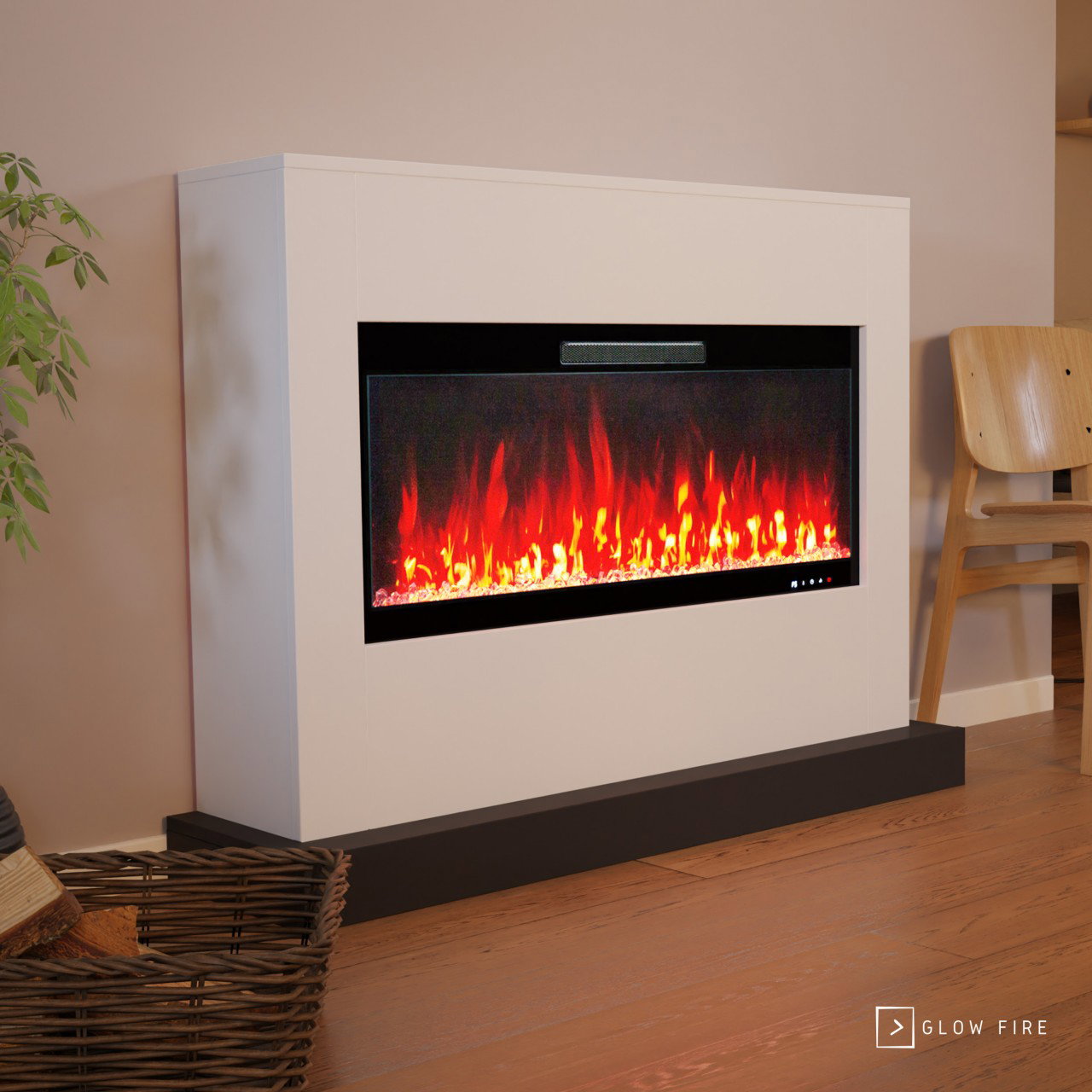 Glow Fire Zeus Weiß Elektrokamin, Standkamin, Elektrischer Standkamin mit Heizung, Dekokamin