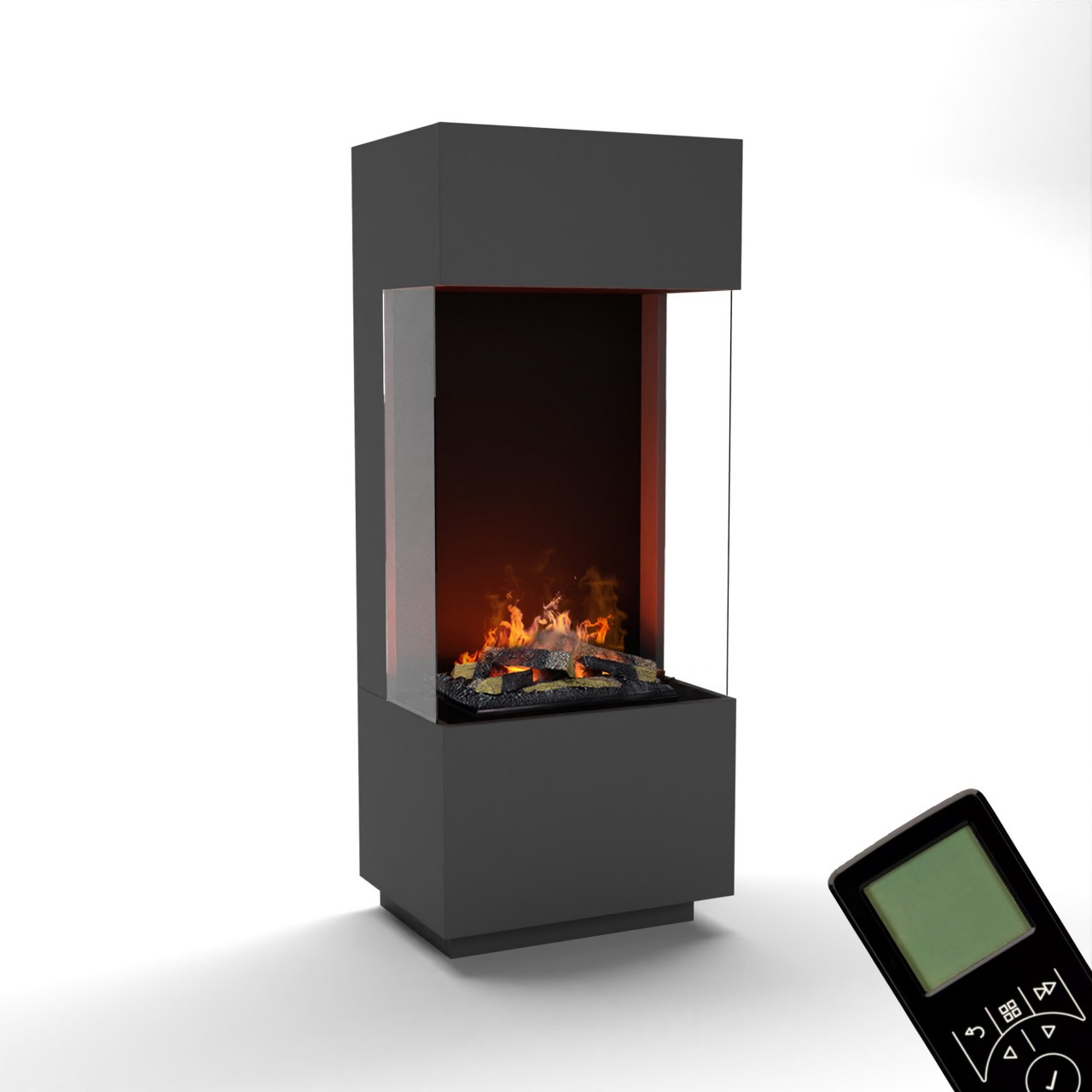 Glow Fire OGF 1 Grau Elektrokamin mit Wasserdampf, Standkamin modern, Elektrischer Dekokamin als Raumteiler