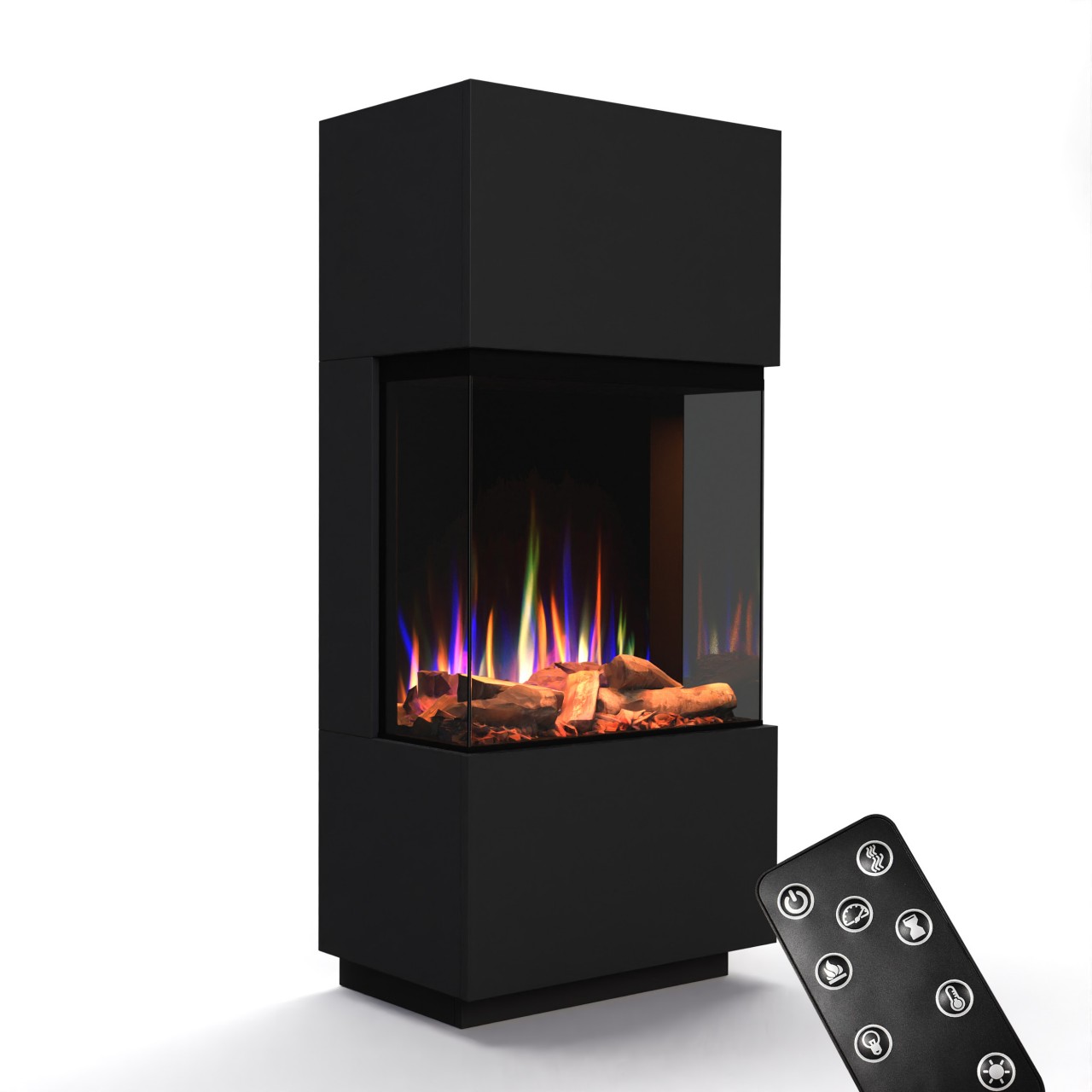 Glow Fire PR11 Schwarz Elektrokamin, Standkamin, Elektrischer Standkamin mit Heizung, Dekokamin