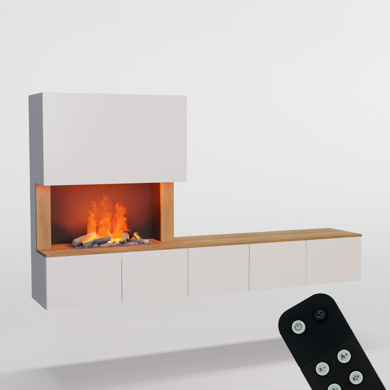 Glow Fire CW5 Wohnwand mit Kamin mit Wasserdampf Elektrokamin, Standkamin, Elektrischer Standkamin mit Heizung, Dekokamin