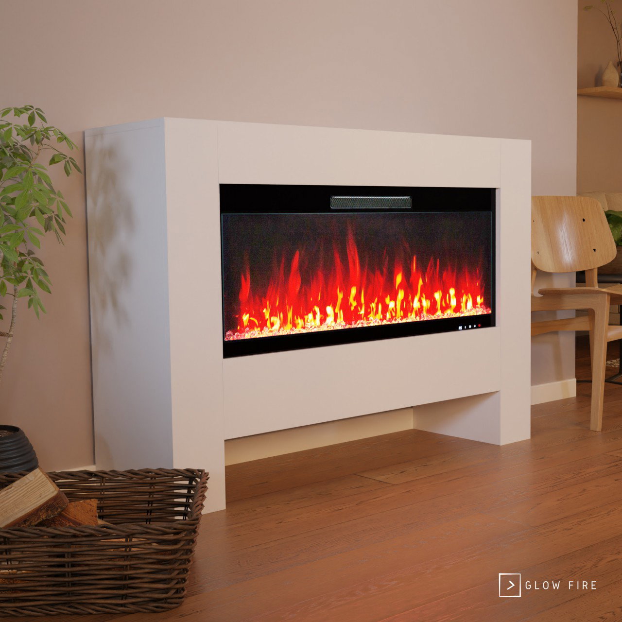 Glow Fire Hermes Weiß Elektrokamin, Standkamin, Elektrischer Standkamin mit Heizung, Dekokamin