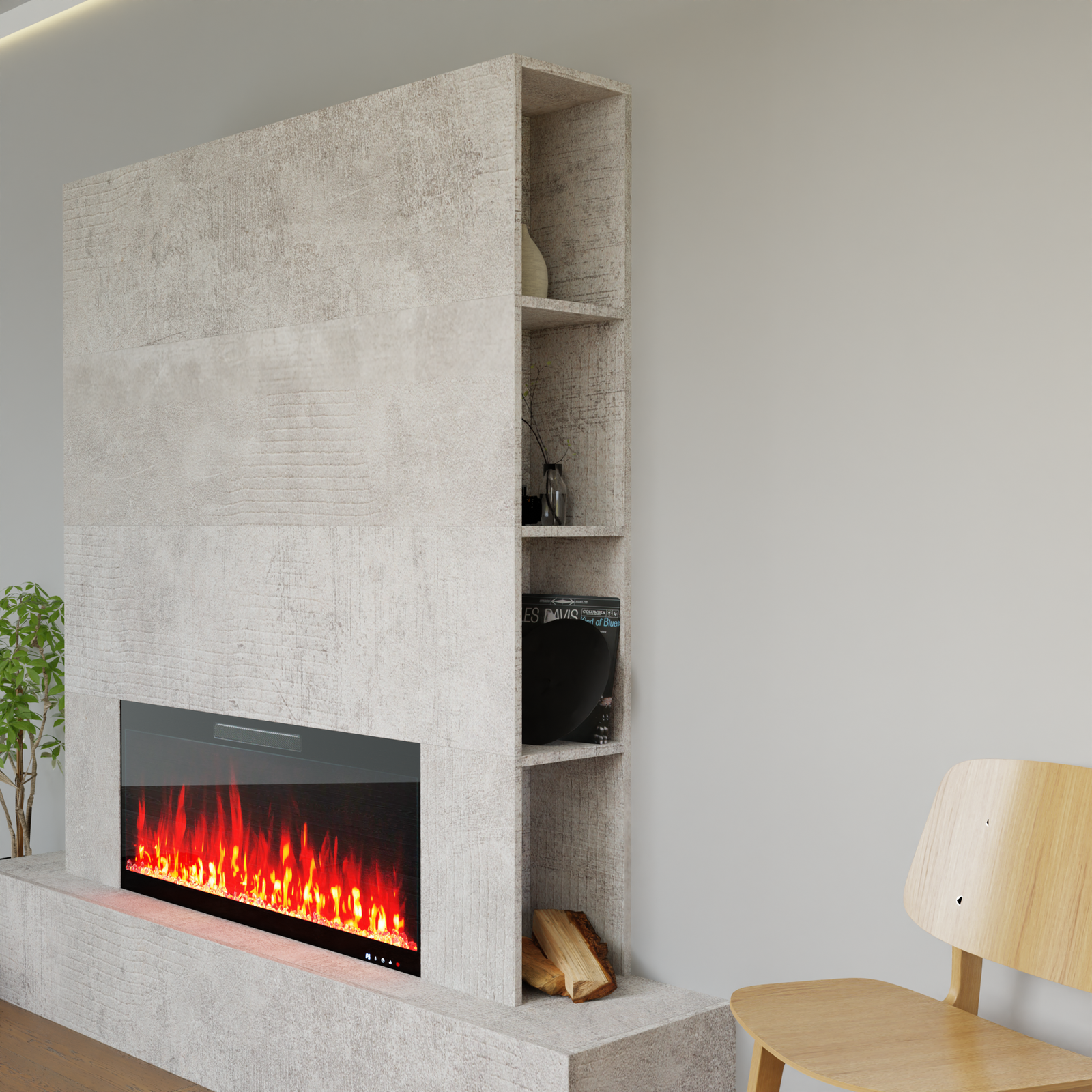 Elektrokamin Glow Fire Curie als Einbaumodell unter Fernseher