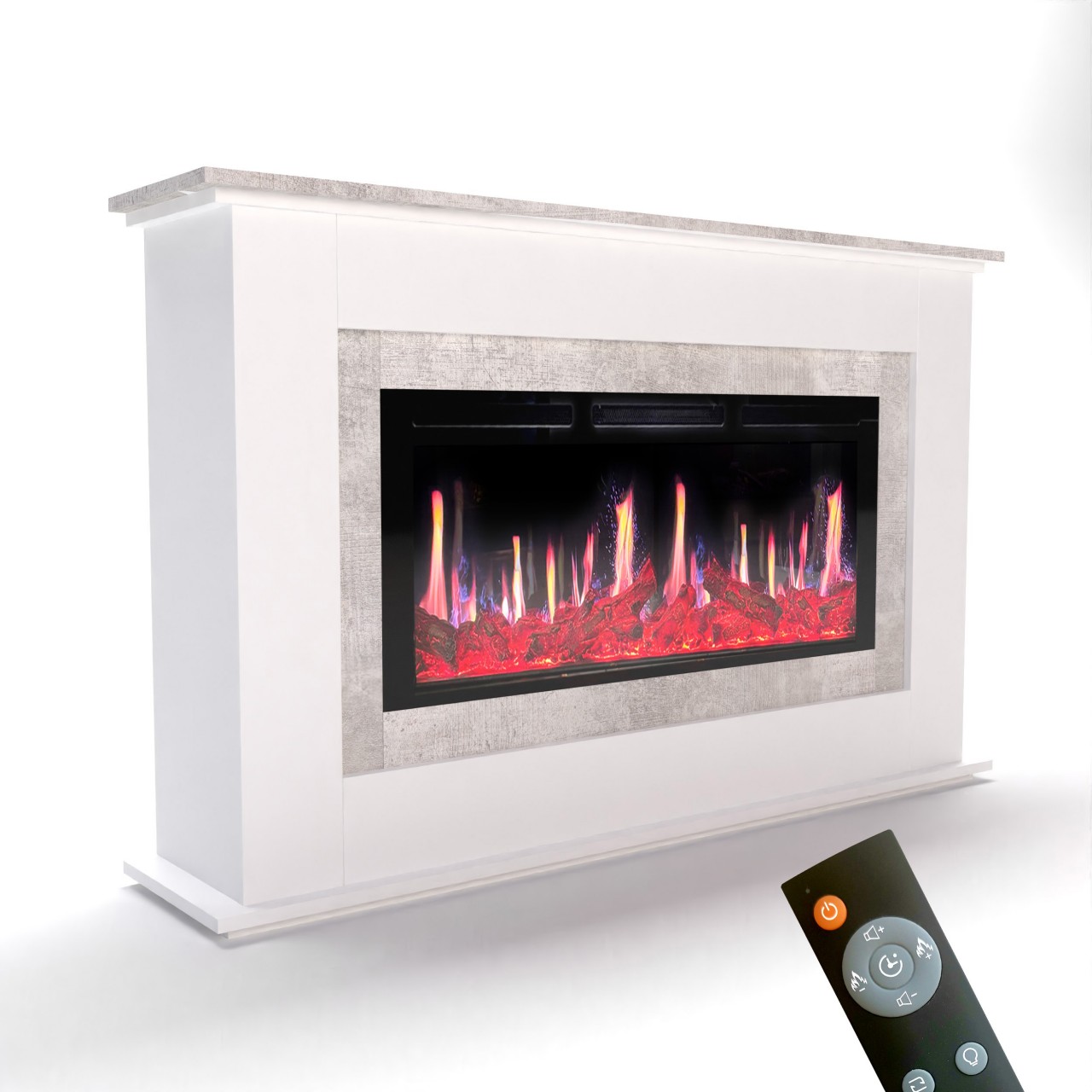 Glow Fire SCM-4 Elektrokamin Weiß, Screen Motion, Elektrokamineinsatz mit Heizung, Wandkamin modern, Elektrischer Dekokamin