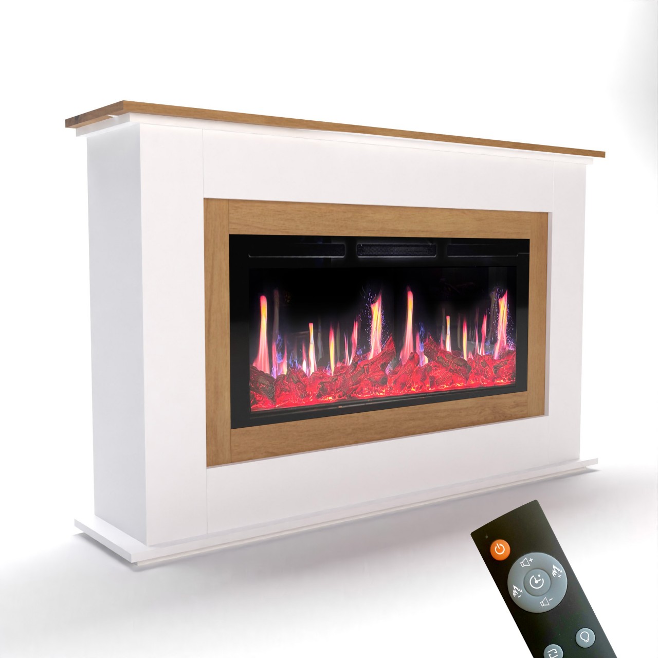 Glow Fire SCM-4 Elektrokamin Weiß, Screen Motion, Elektrokamineinsatz mit Heizung, Wandkamin modern, Elektrischer Dekokamin