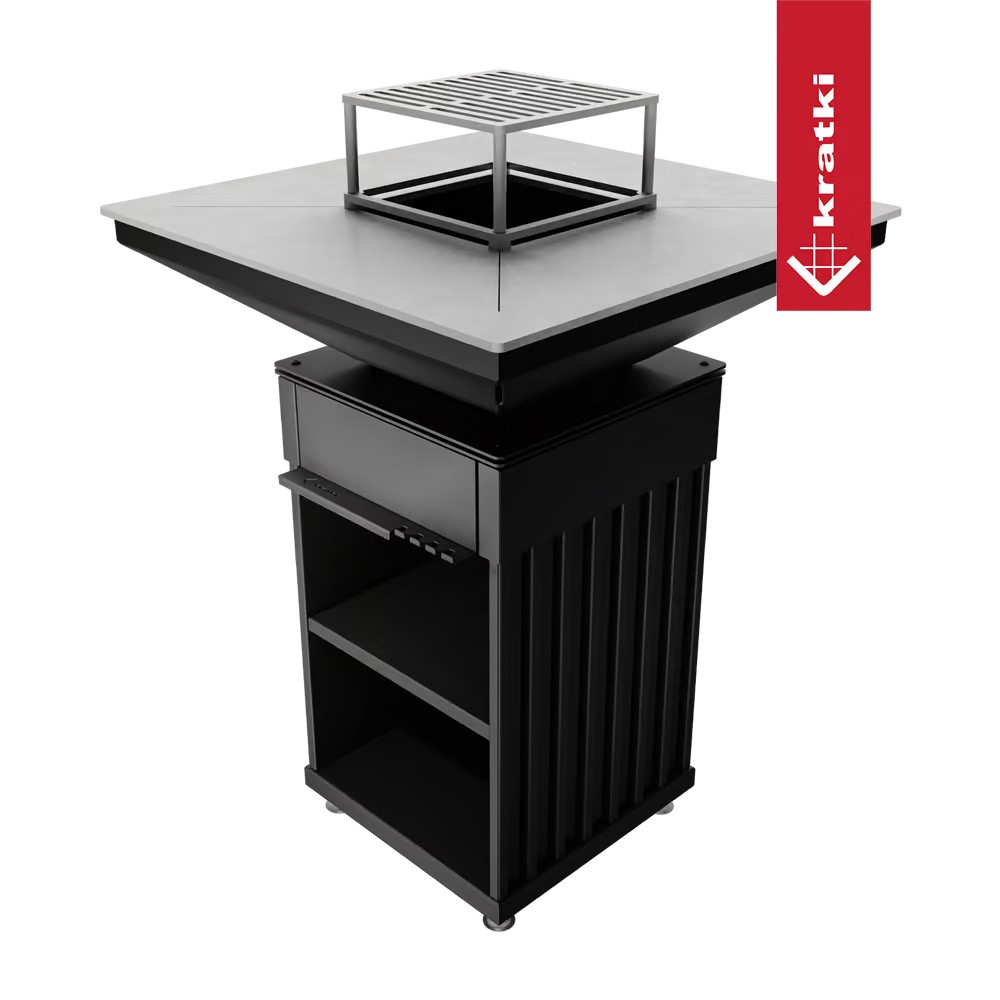 Kratki Quadrum Vertical BBQ Feuerplatte in Schwarz aus Stahl