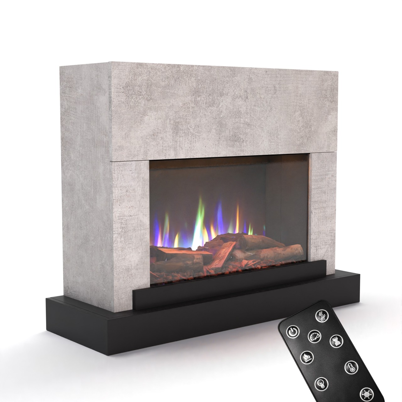 Glow Fire PR4 Beton Elektrokamin, Standkamin, Elektrischer Standkamin mit Heizung, Dekokamin