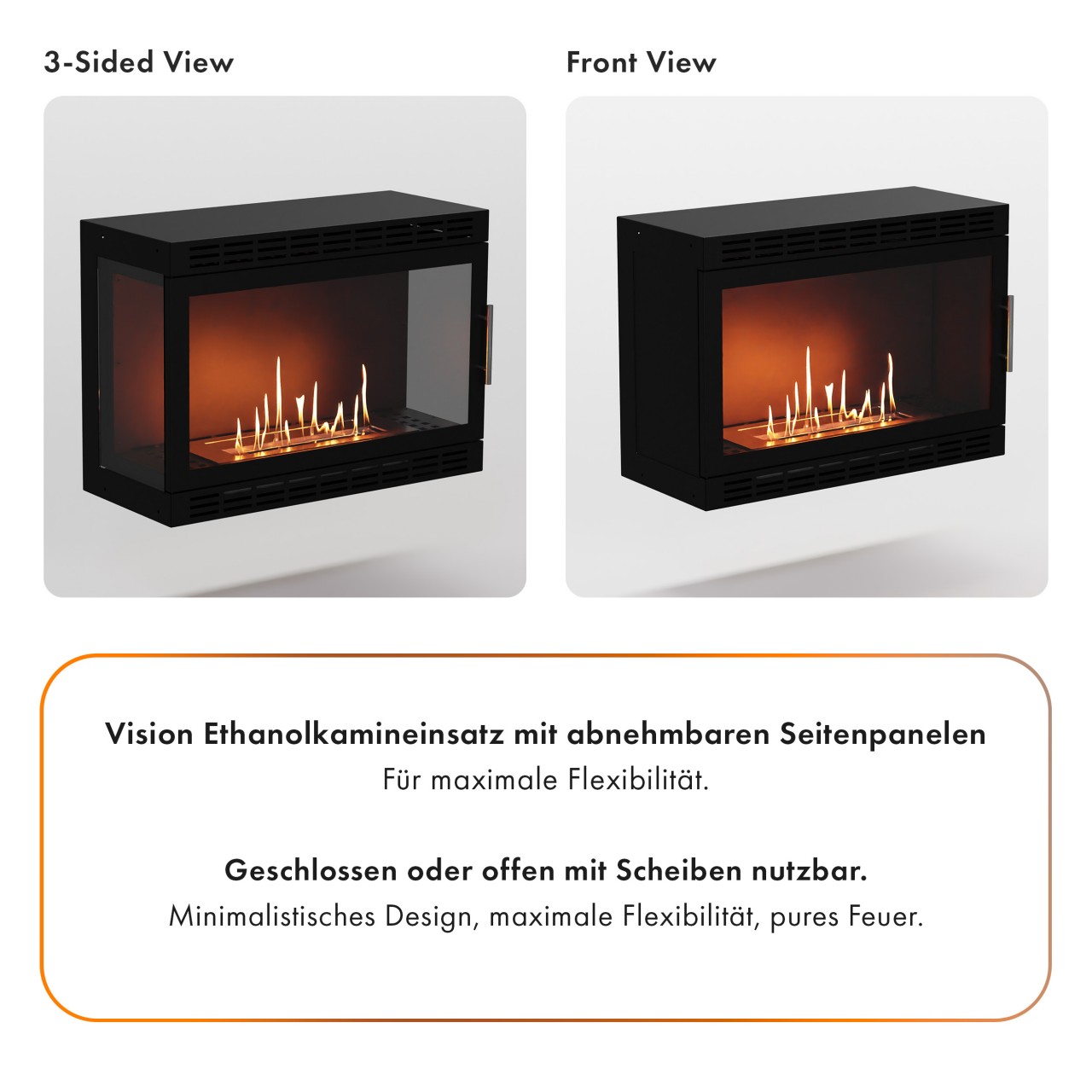 Glow Fire Vision Groß Ethanol Kamin, Einsatz Schwarz, Bioethanolkamin, Ethanolofen