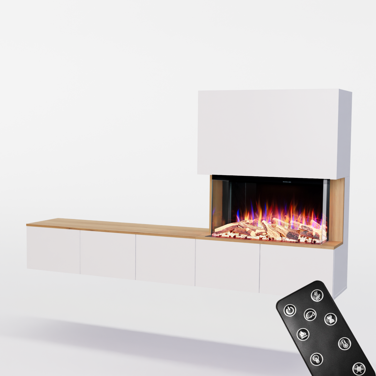 Glow Fire PR6 Schwarz Elektrokamin, Standkamin, Elektrischer Standkamin mit Heizung, Dekokamin
