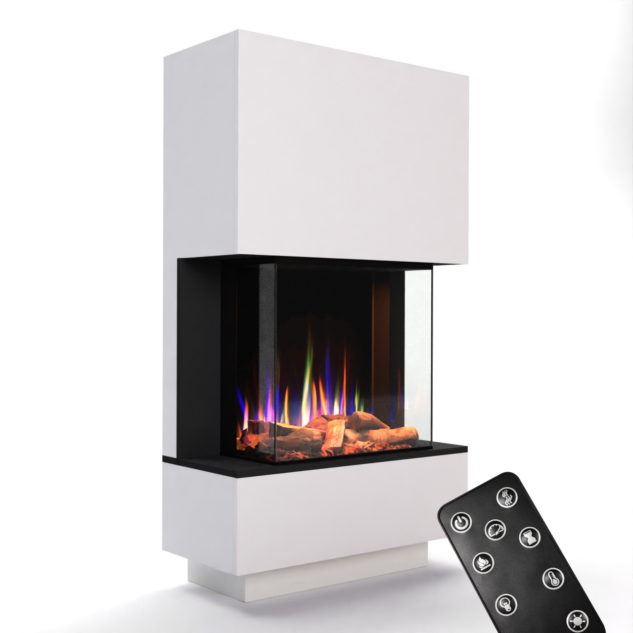 Glow Fire PR14 Weiss Elektrokamin, Standkamin, Elektrischer Standkamin mit Heizung, Dekokamin