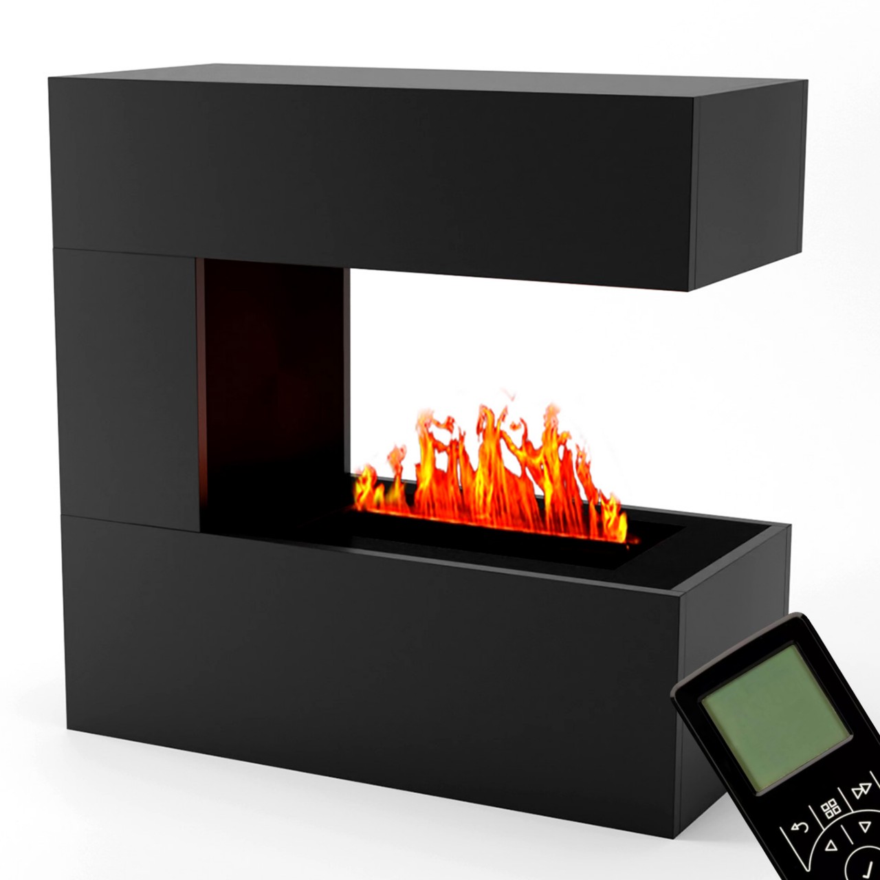 Kaminlicht Room Divider Schwarz Elektrokamin mit Wasserdampf, Standkamin modern, Elektrischer Dekokamin als Raumteiler