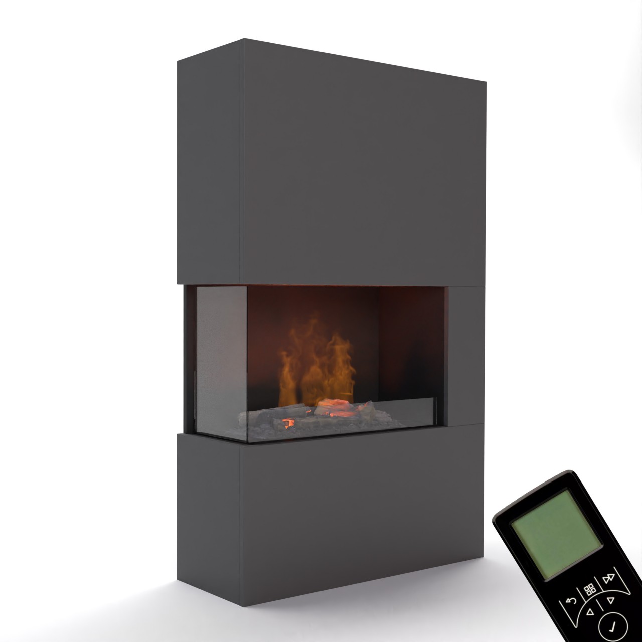 Glow Fire Tucholsky Right Corner Grau Elektrokamin mit Wasserdampf, Standkamin modern, Elektrischer Dekokamin als Raumteiler