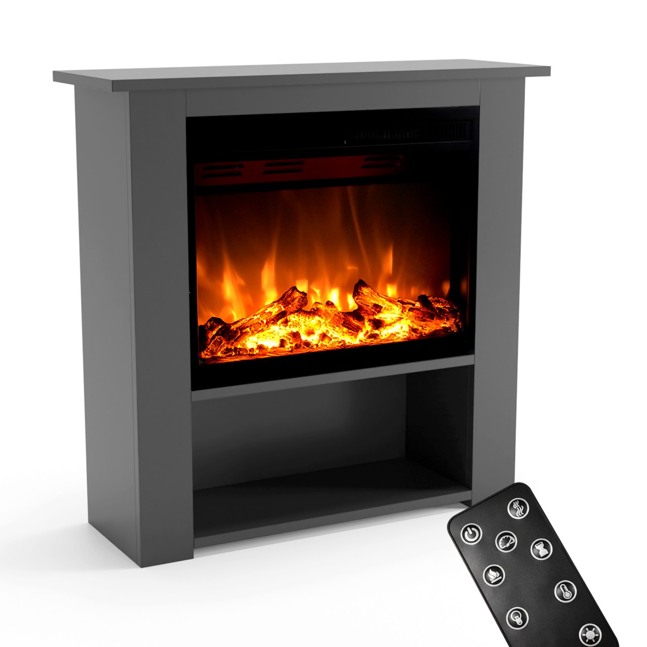 Glow Fire Thebe Grau Elektrokamin, Standkamin, Elektrischer Standkamin mit Heizung, Dekokamin