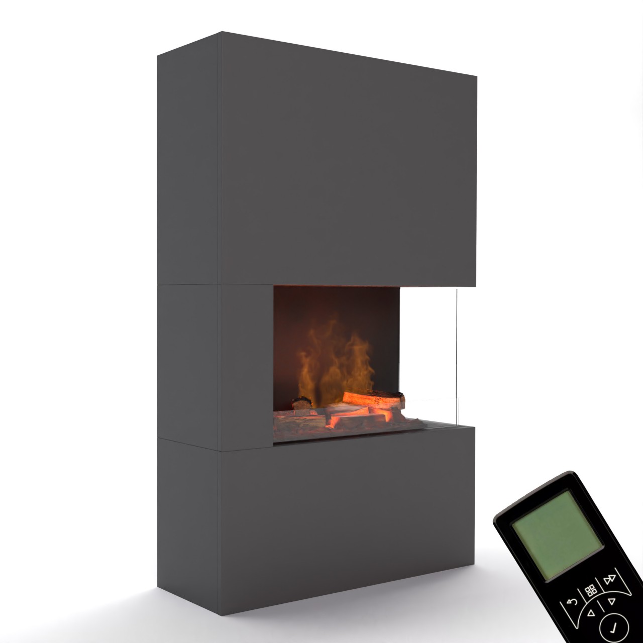 Glow Fire Tucholsky Right Corner Grau Elektrokamin mit Wasserdampf, Standkamin modern, Elektrischer Dekokamin als Raumteiler
