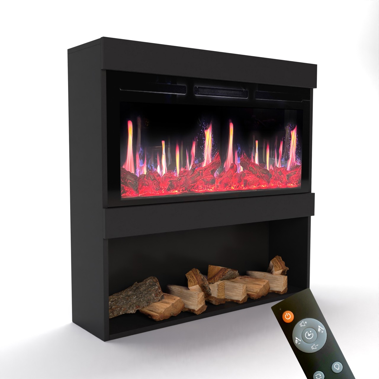 Glow Fire SCM-2 Schwarz Elektrokamin , Screen Motion, Elektrokamineinsatz mit Heizung, Wandkamin modern, Elektrischer Dekokamin
