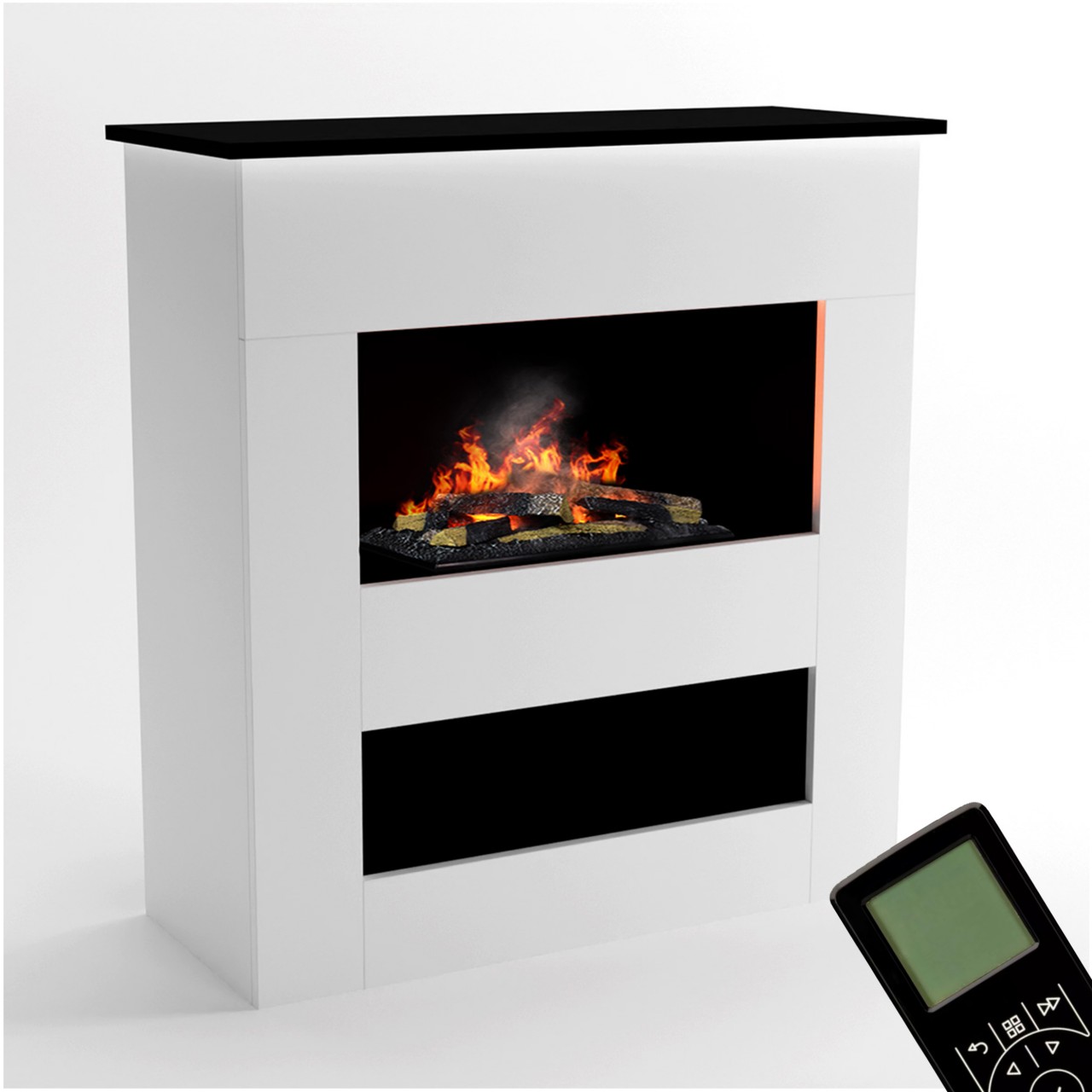 Glow Fire Brecht Weiß Elektrokamin mit Wasserdampf, Standkamin modern, Elektrischer Dekokamin